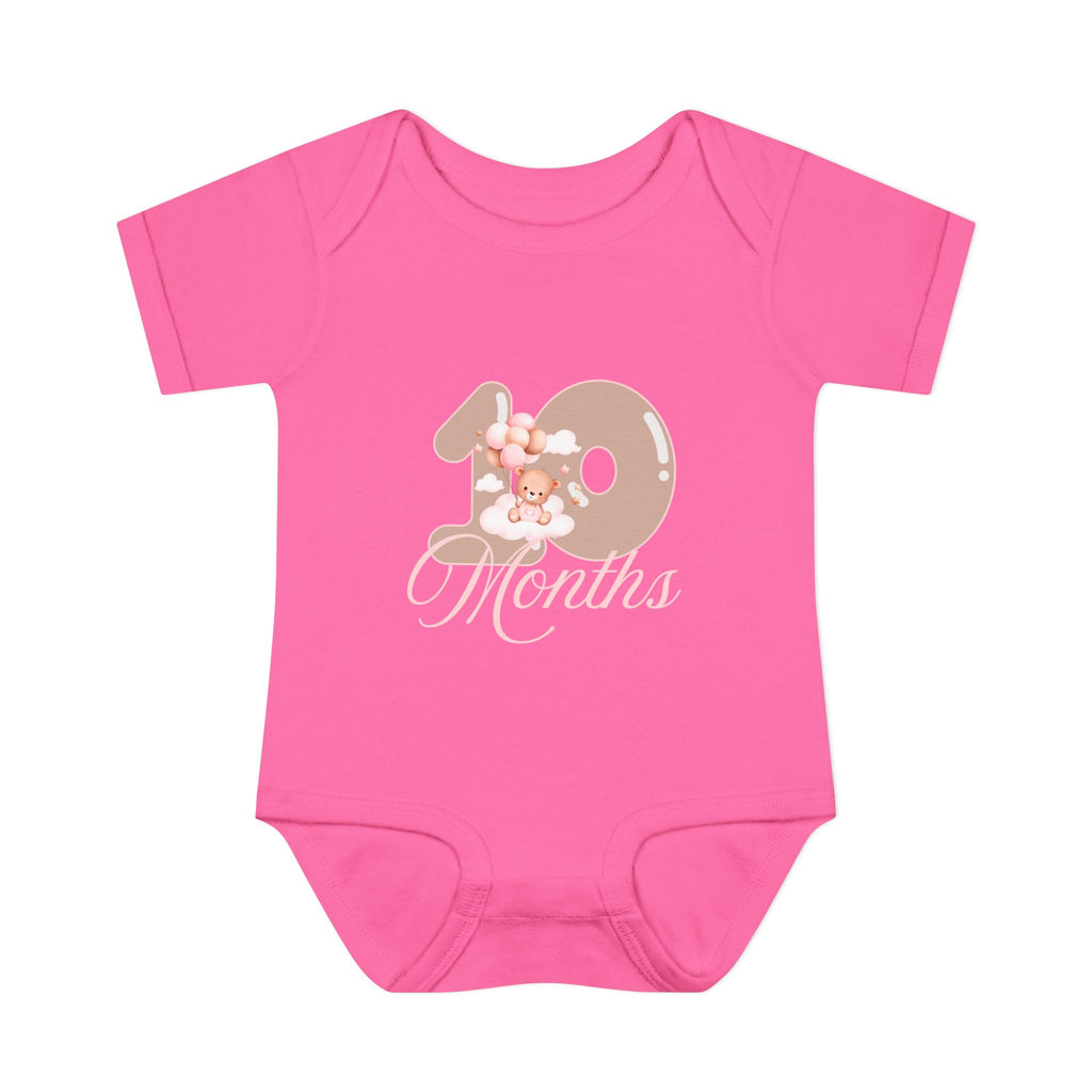 Bear & Balloons Milestone | Ten Month Pink | Baby Onesie