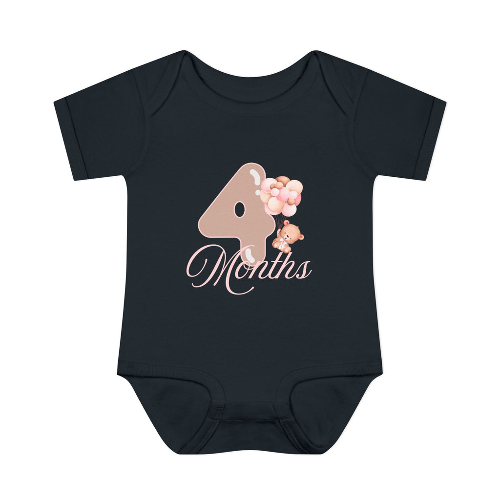 Bear & Balloons Milestone | Four Month Pink | Baby Onesie