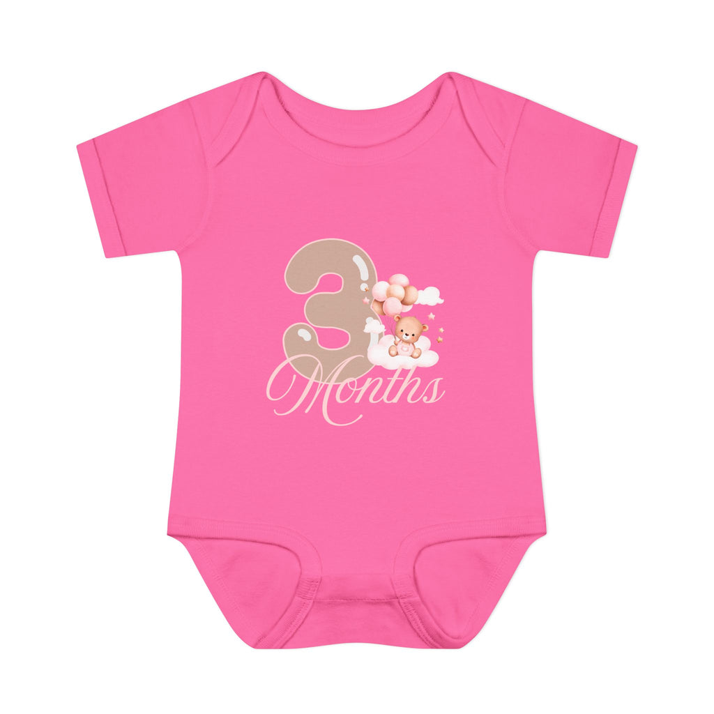 Bear & Balloons Milestone | Three Month Pink | Baby Onesie