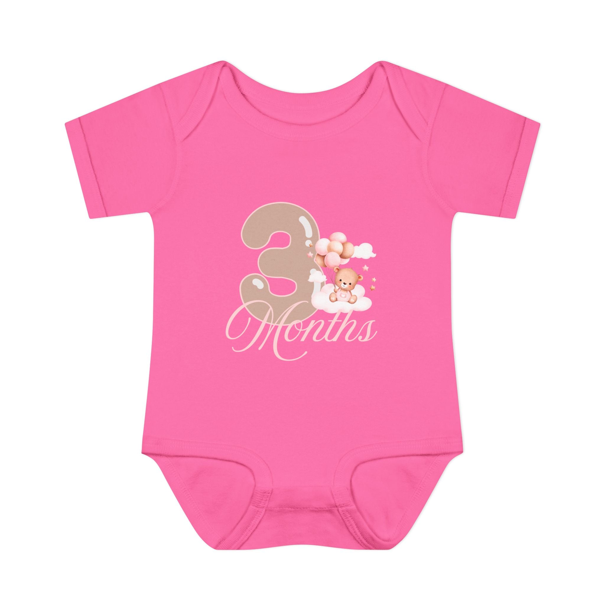 Bear & Balloons Milestone | Three Month Pink | Baby Onesie