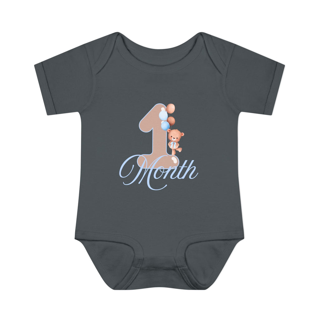 Bear & Balloons Milestone | One Month Blue | Baby Onesie