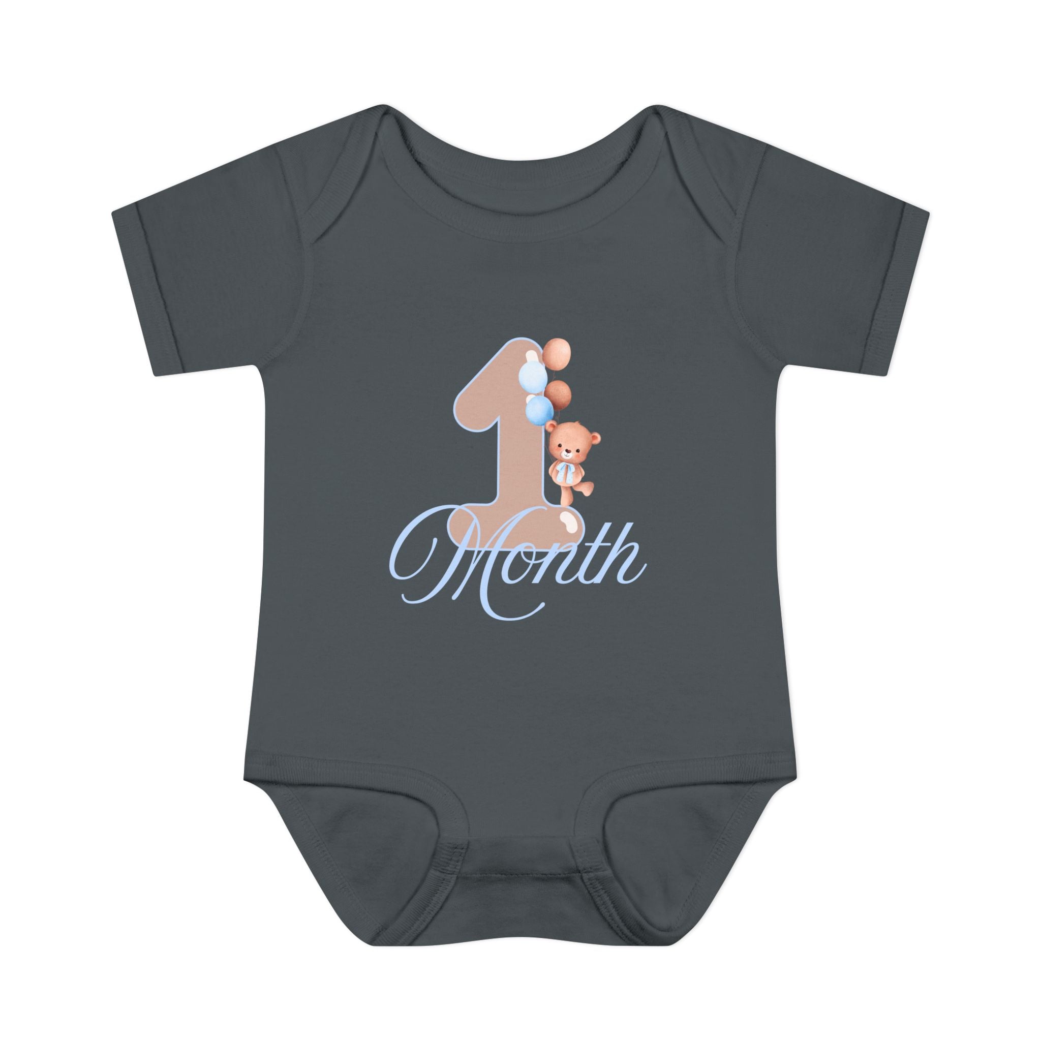 Bear & Balloons Milestone | One Month Blue | Baby Onesie