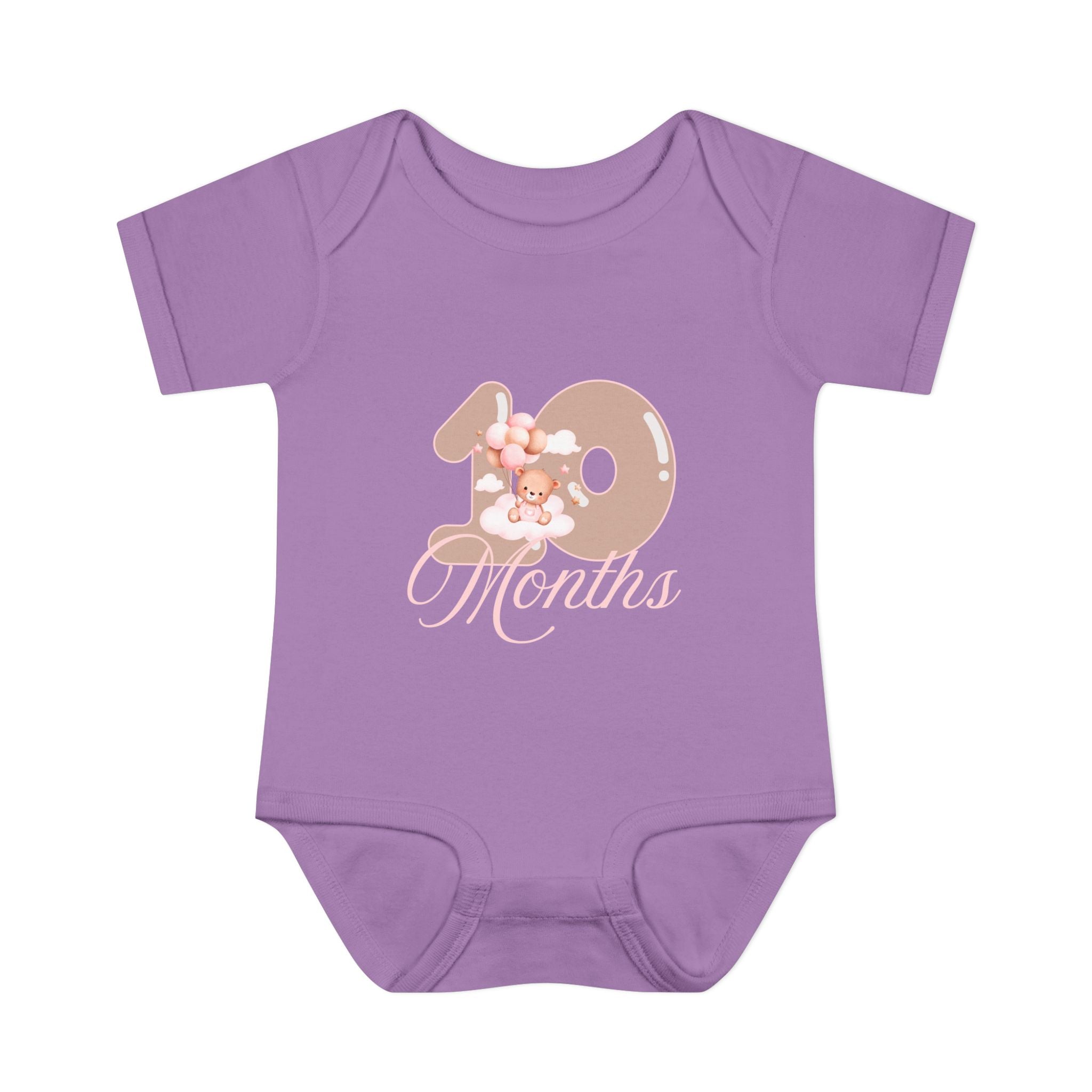Bear & Balloons Milestone | Ten Month Pink | Baby Onesie