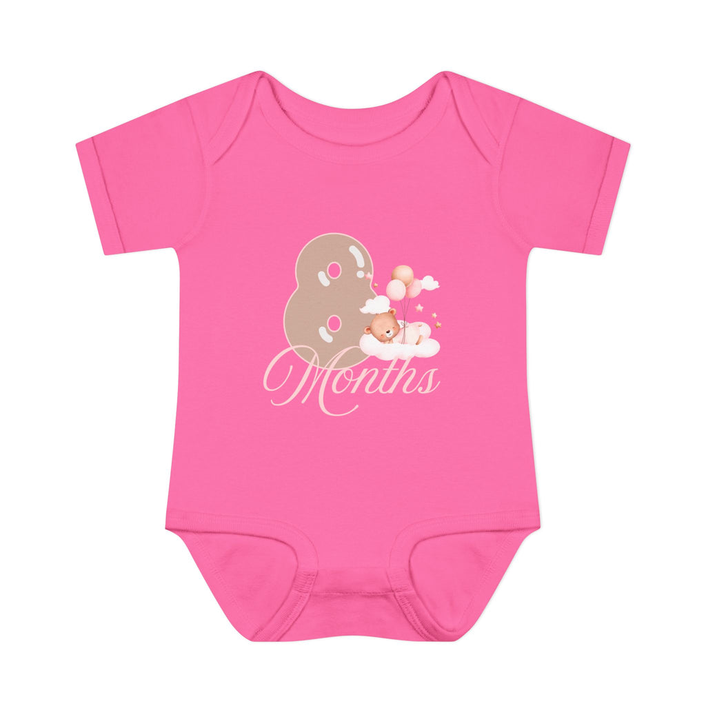 Bear & Balloons Milestone | Eight Month Pink | Baby Onesie