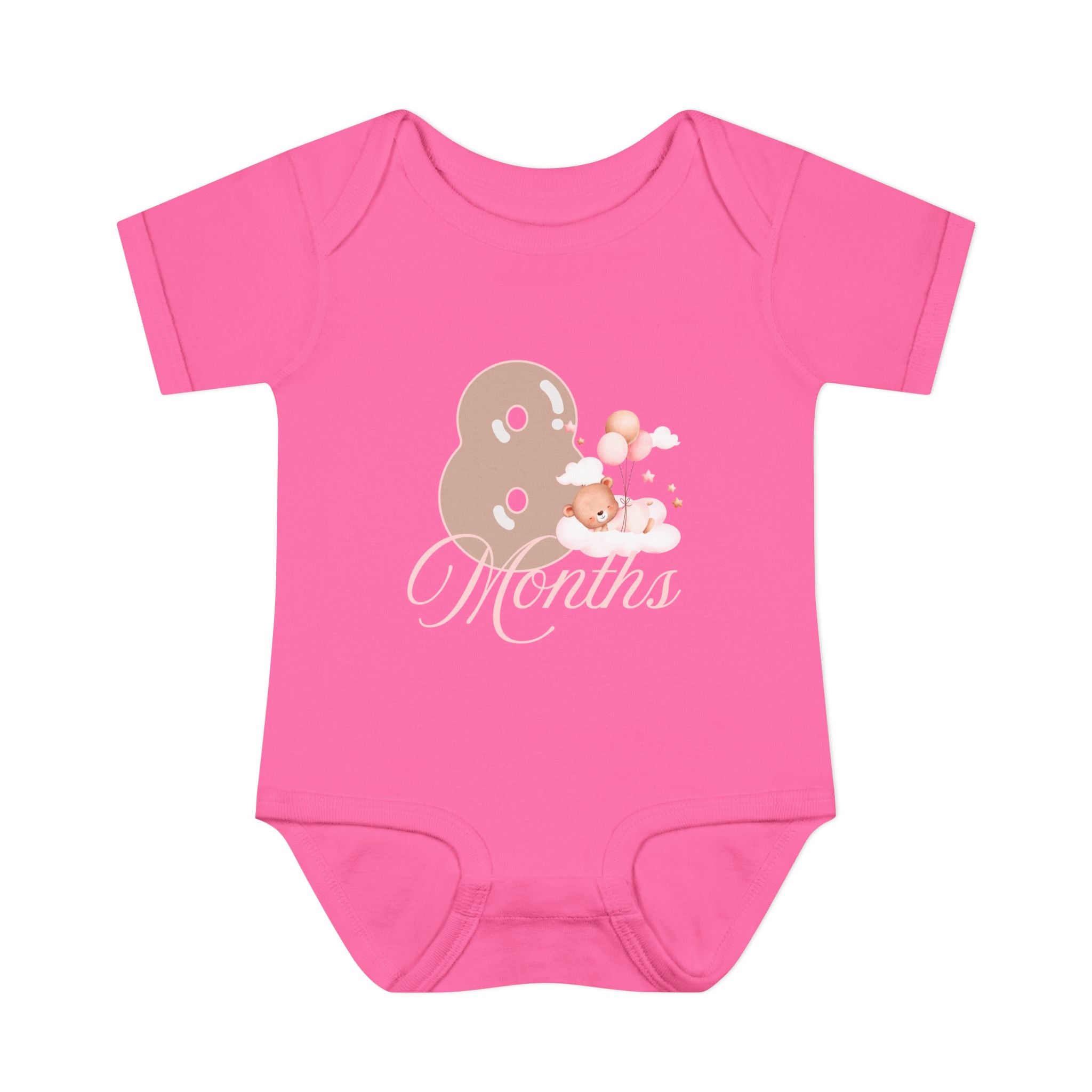 Bear & Balloons Milestone | Eight Month Pink | Baby Onesie