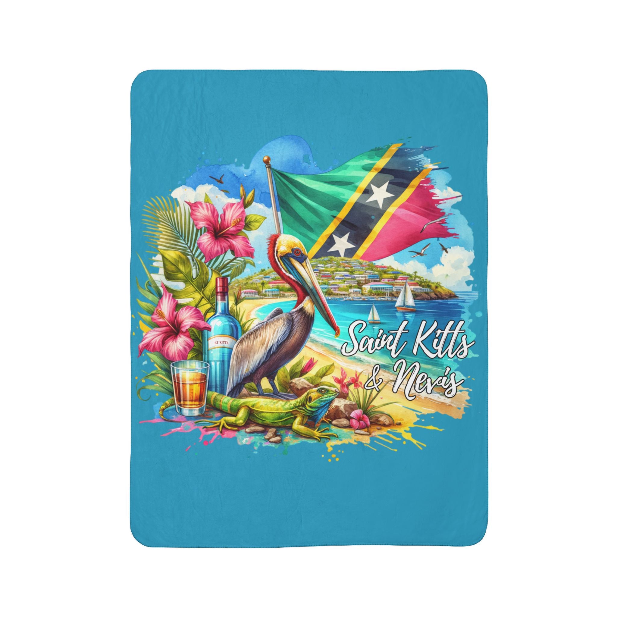 Tropical Island Souvenir | Saint Kitts & Nevis | Fleece Sherpa Blanket