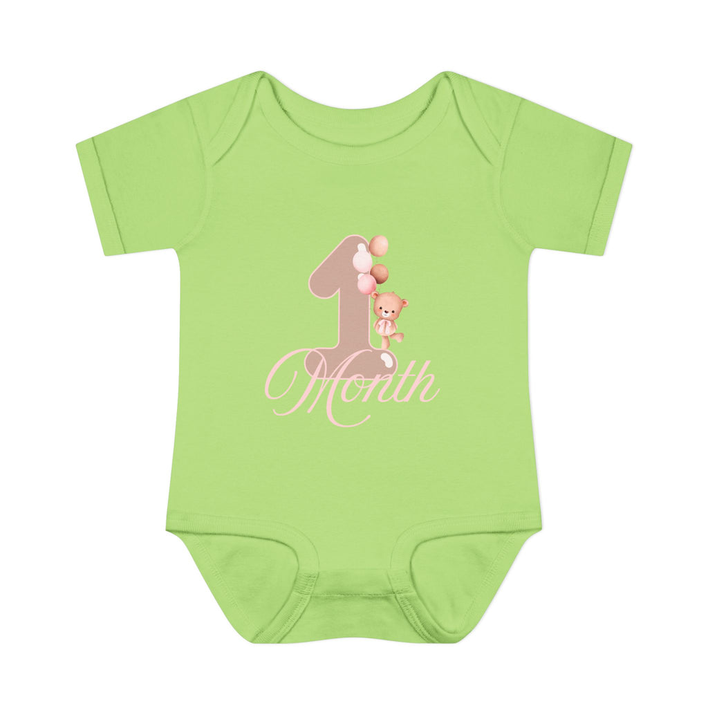 Bear & Balloons Milestone | One Month Pink | Baby Onesie