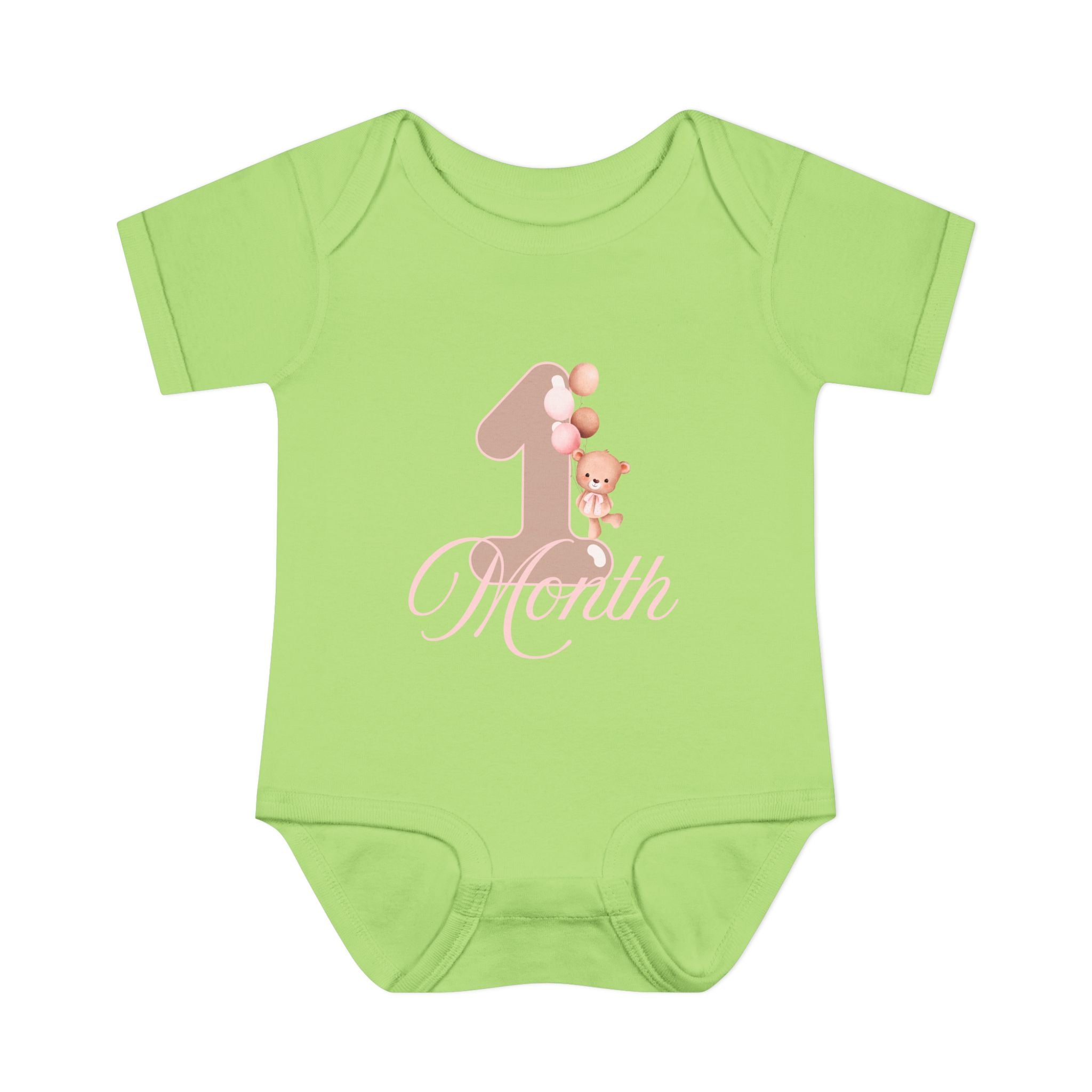 Bear & Balloons Milestone | One Month Pink | Baby Onesie