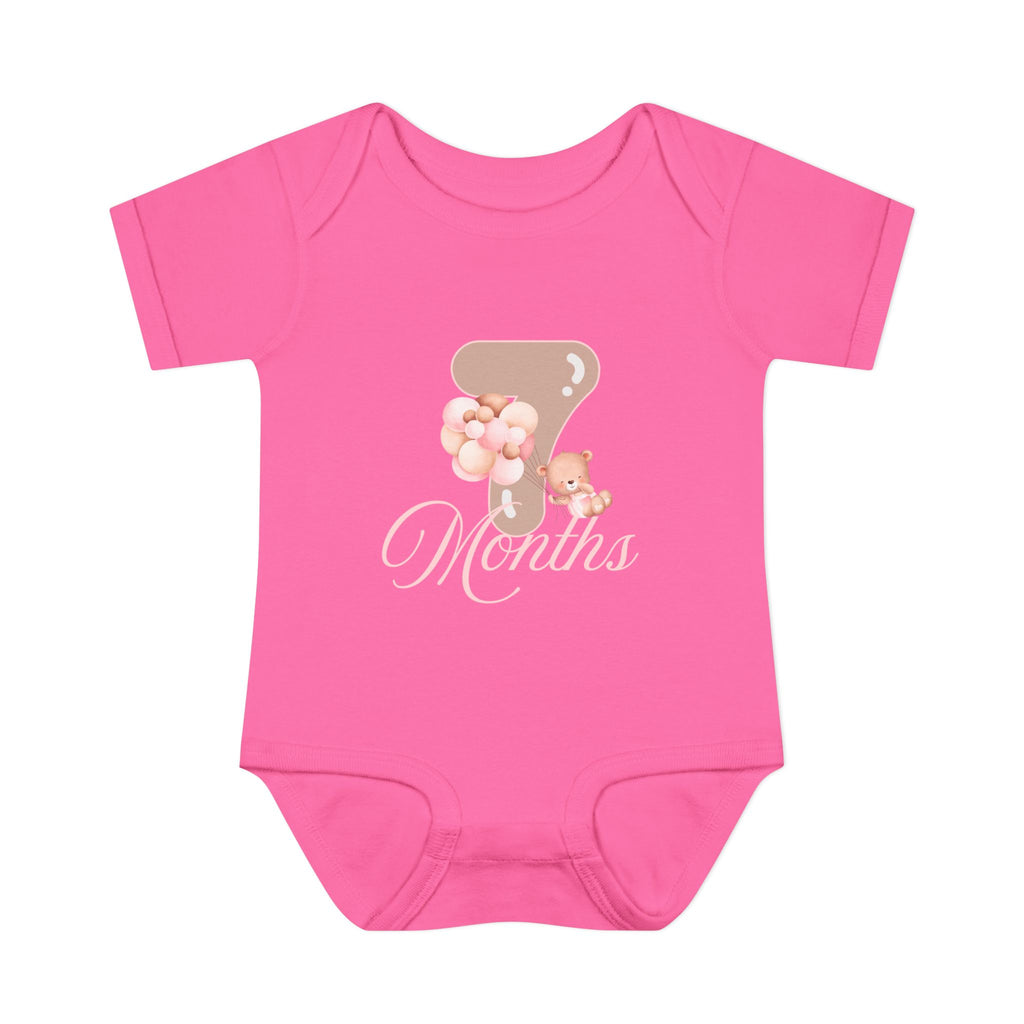 Bear & Balloons Milestone | Seven Month Pink | Baby Onesie