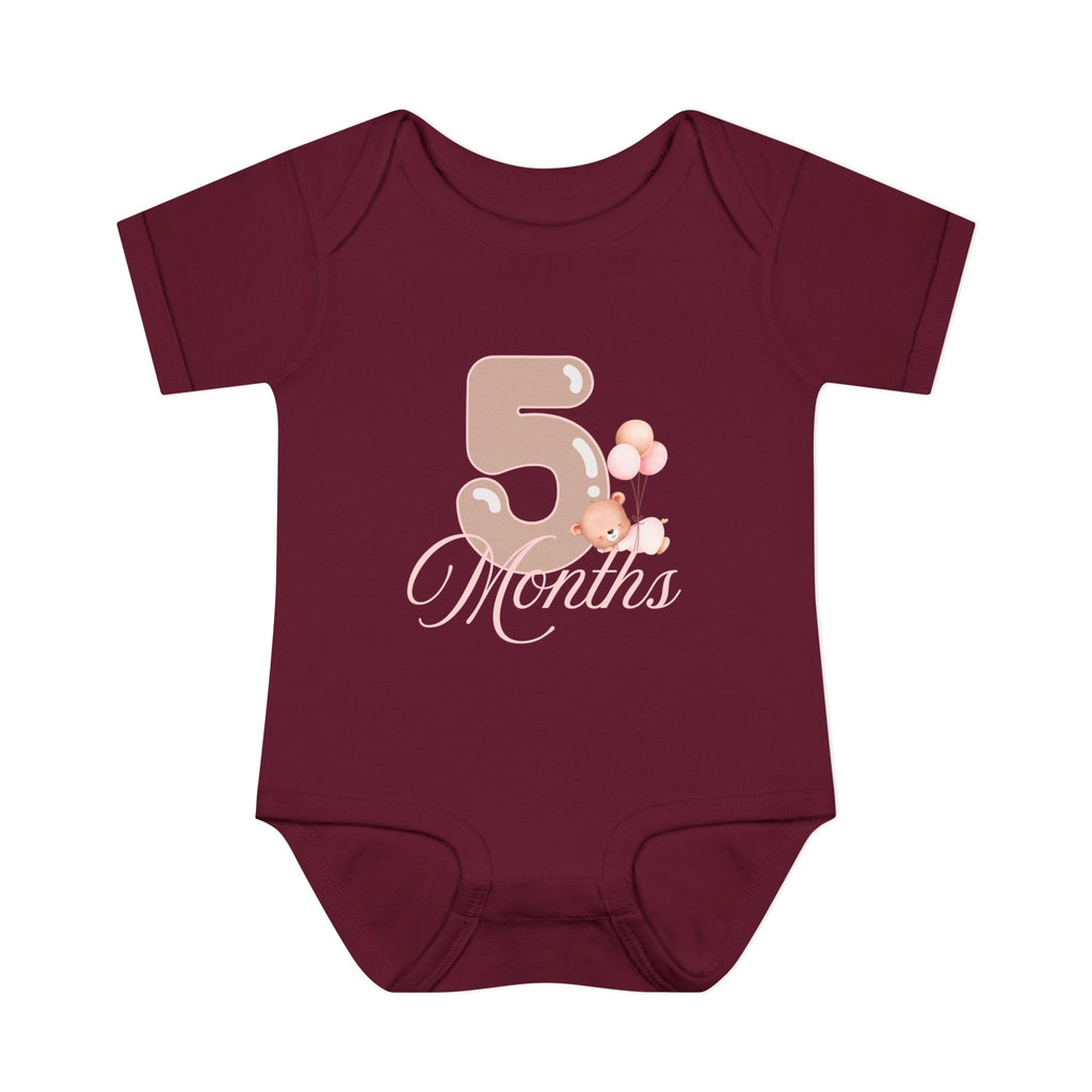 Bear & Balloons Milestone | Five Month Pink | Baby Onesie