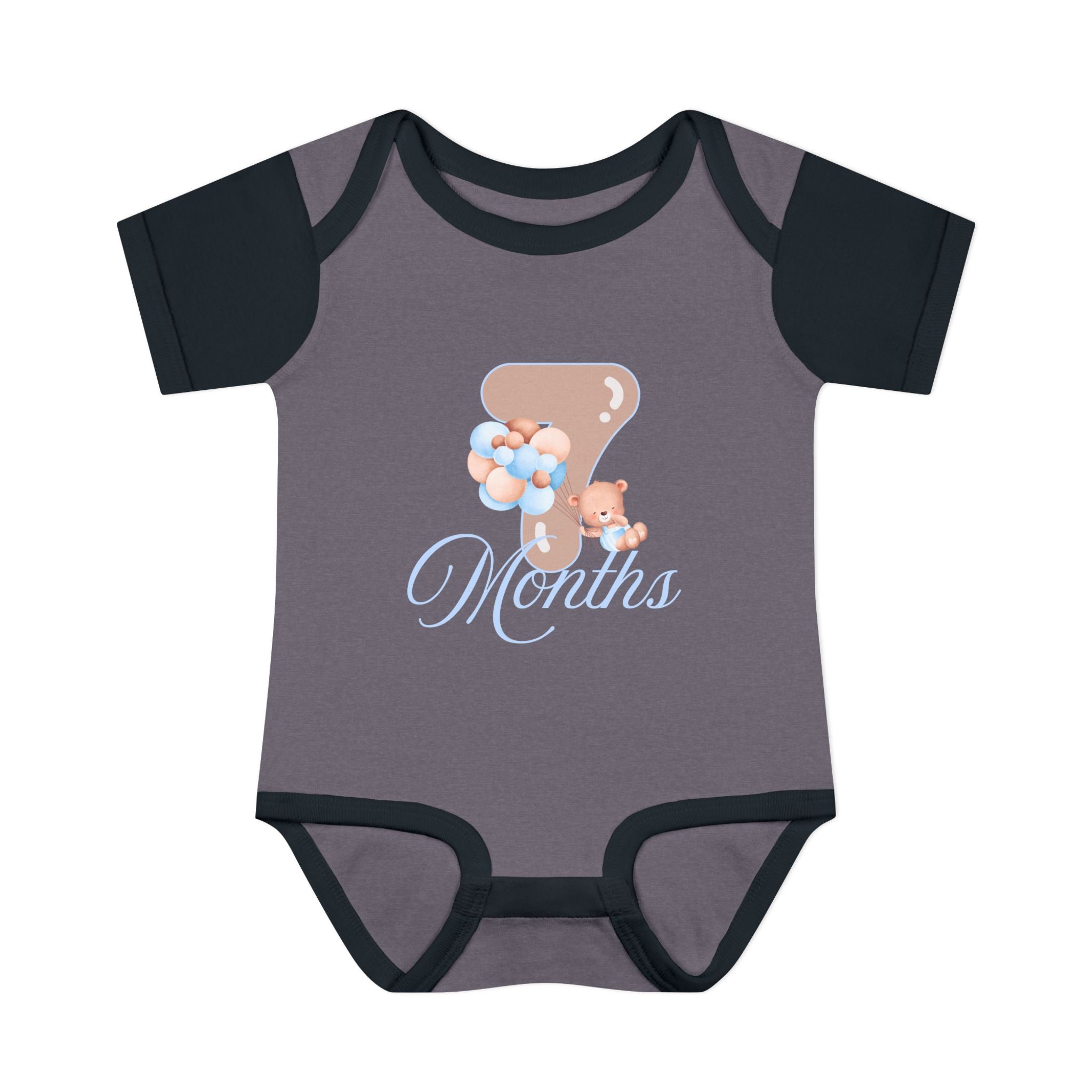Bear & Balloons Milestone | Five Month Blue | Baby Onesie