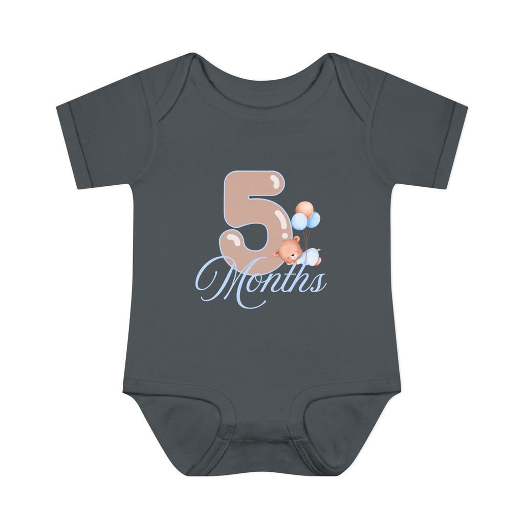 Bear & Balloons Milestone | Five Month Blue | Baby Onesie