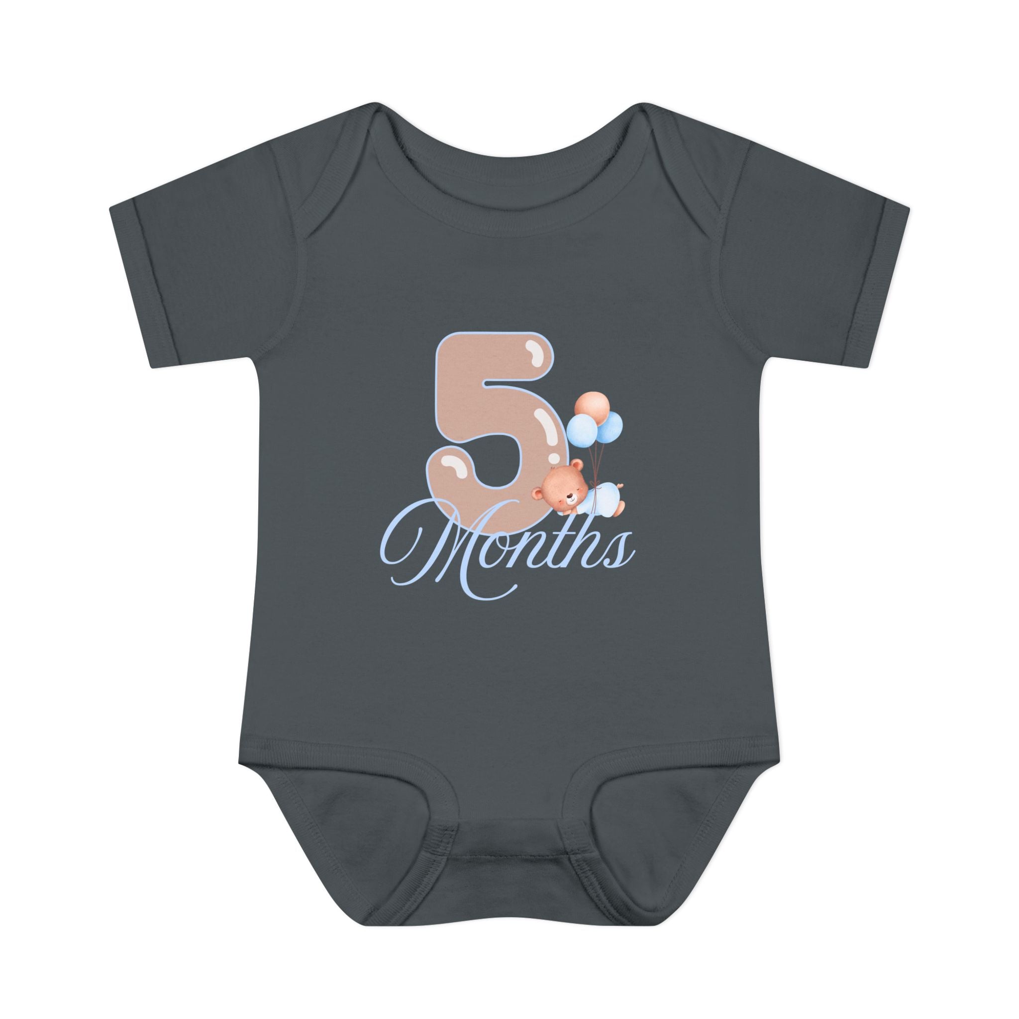 Bear & Balloons Milestone | Five Month Blue | Baby Onesie