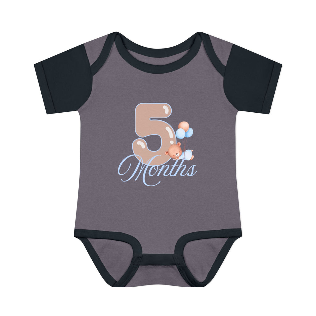 Bear & Balloons Milestone | Five Month Blue | Baby Onesie