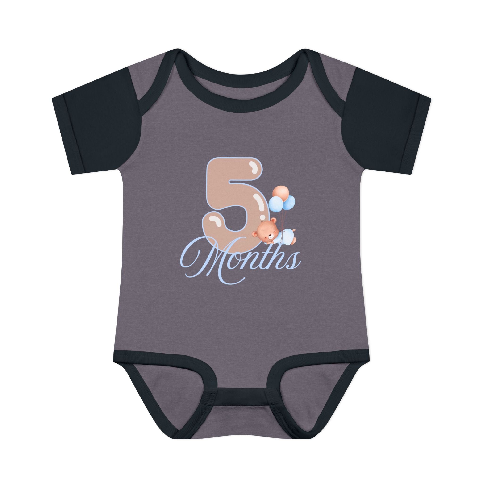Bear & Balloons Milestone | Five Month Blue | Baby Onesie