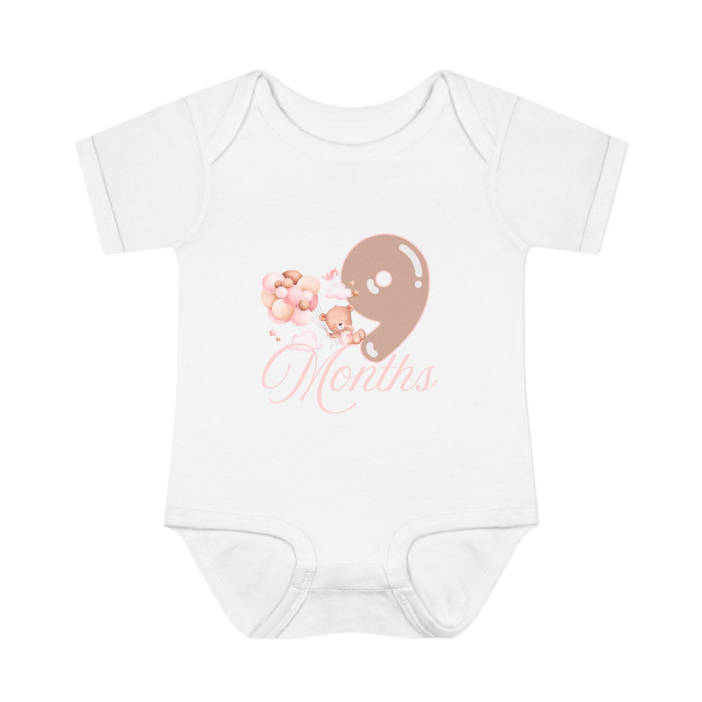 Bear & Balloons Milestone | Nine Month Pink | Baby Onesie