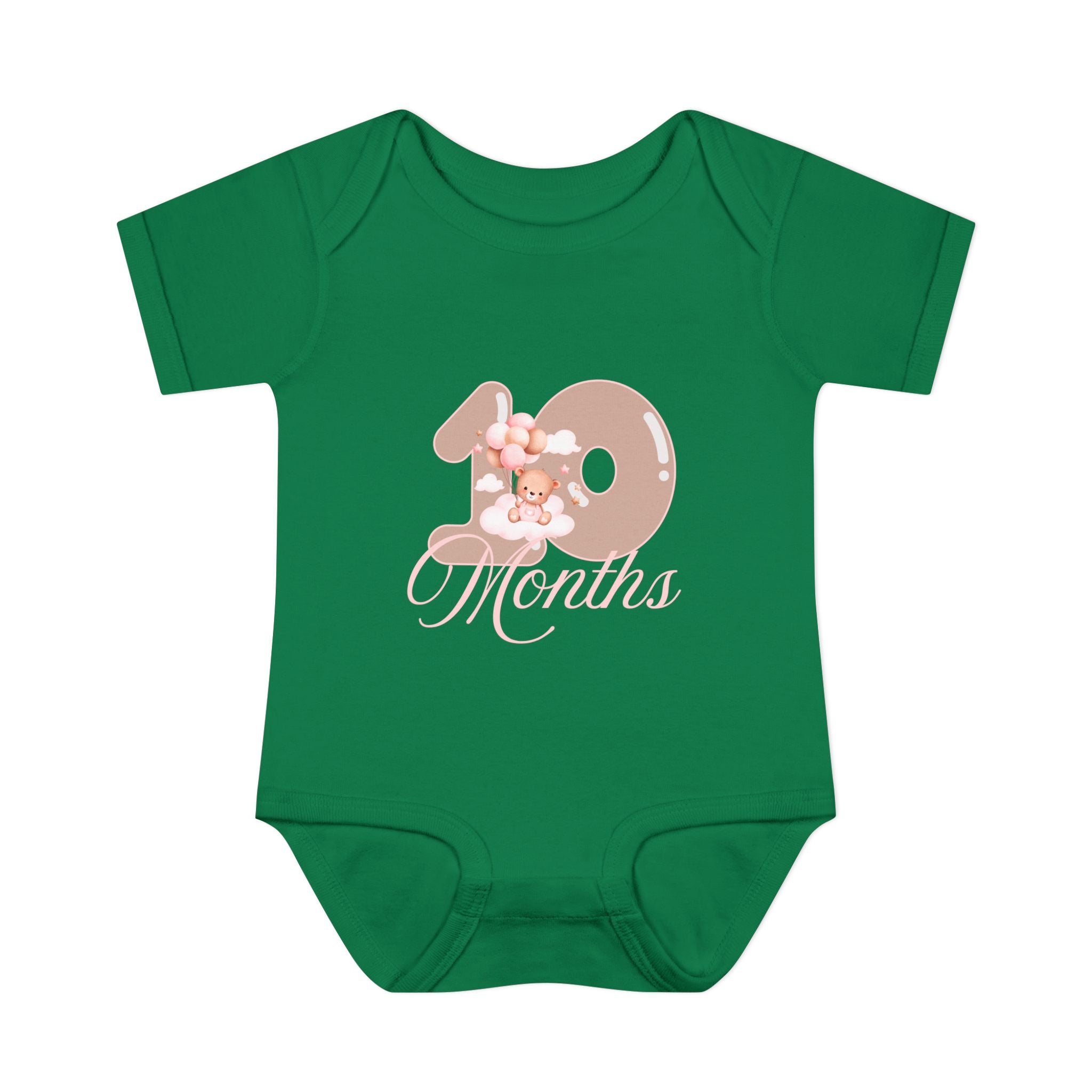 Bear & Balloons Milestone | Ten Month Pink | Baby Onesie