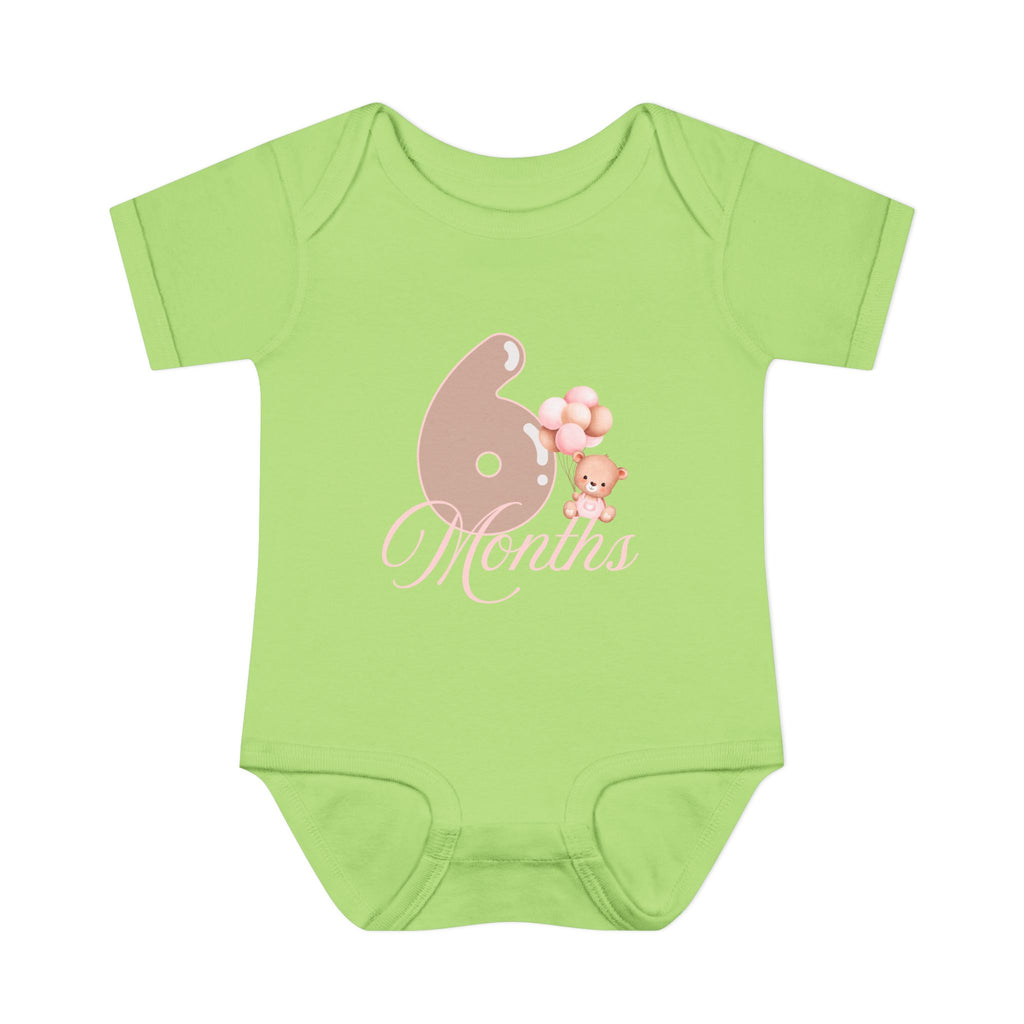 Bear & Balloons Milestone | Six Month Pink | Baby Onesie