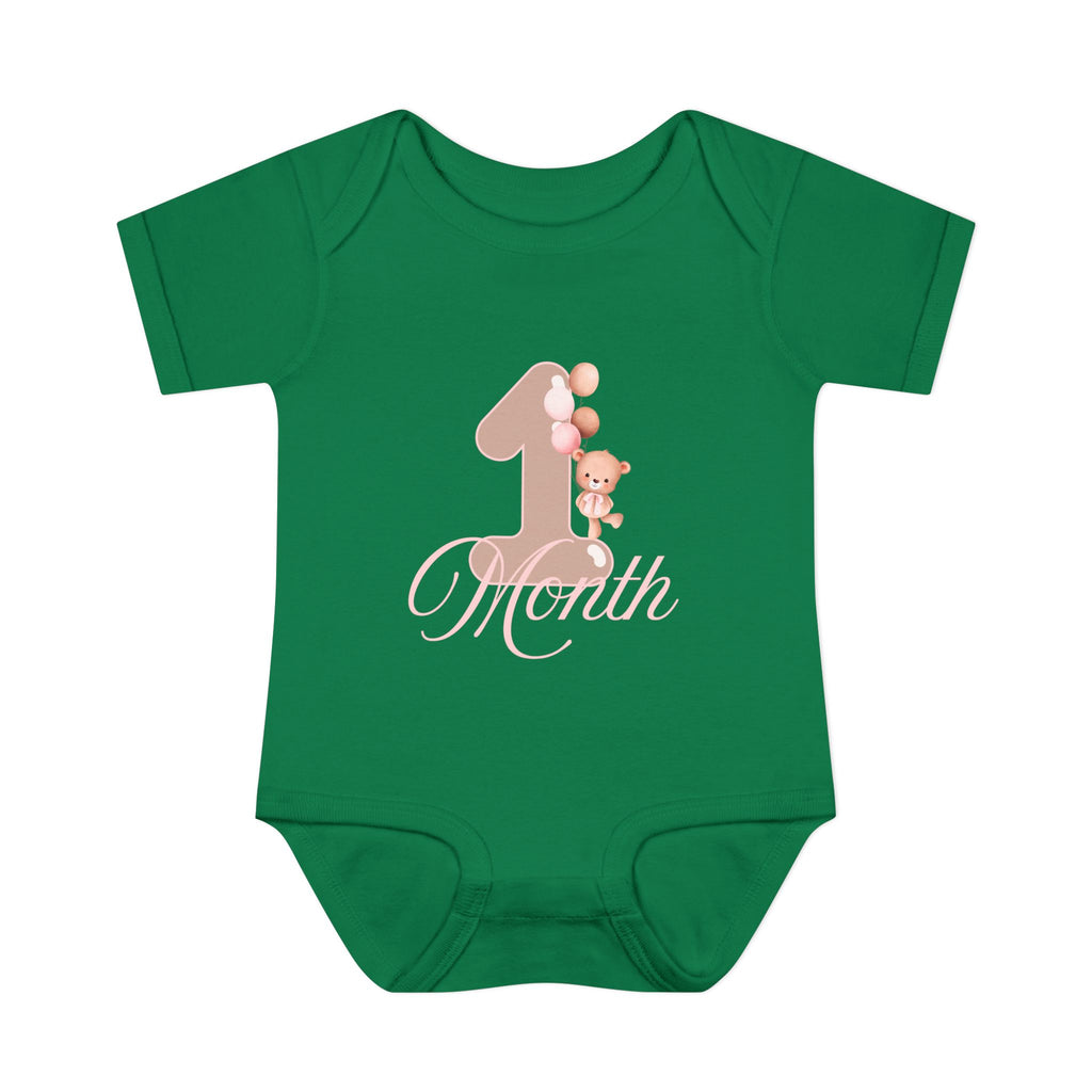 Bear & Balloons Milestone | Three Month Pink | Baby Onesie
