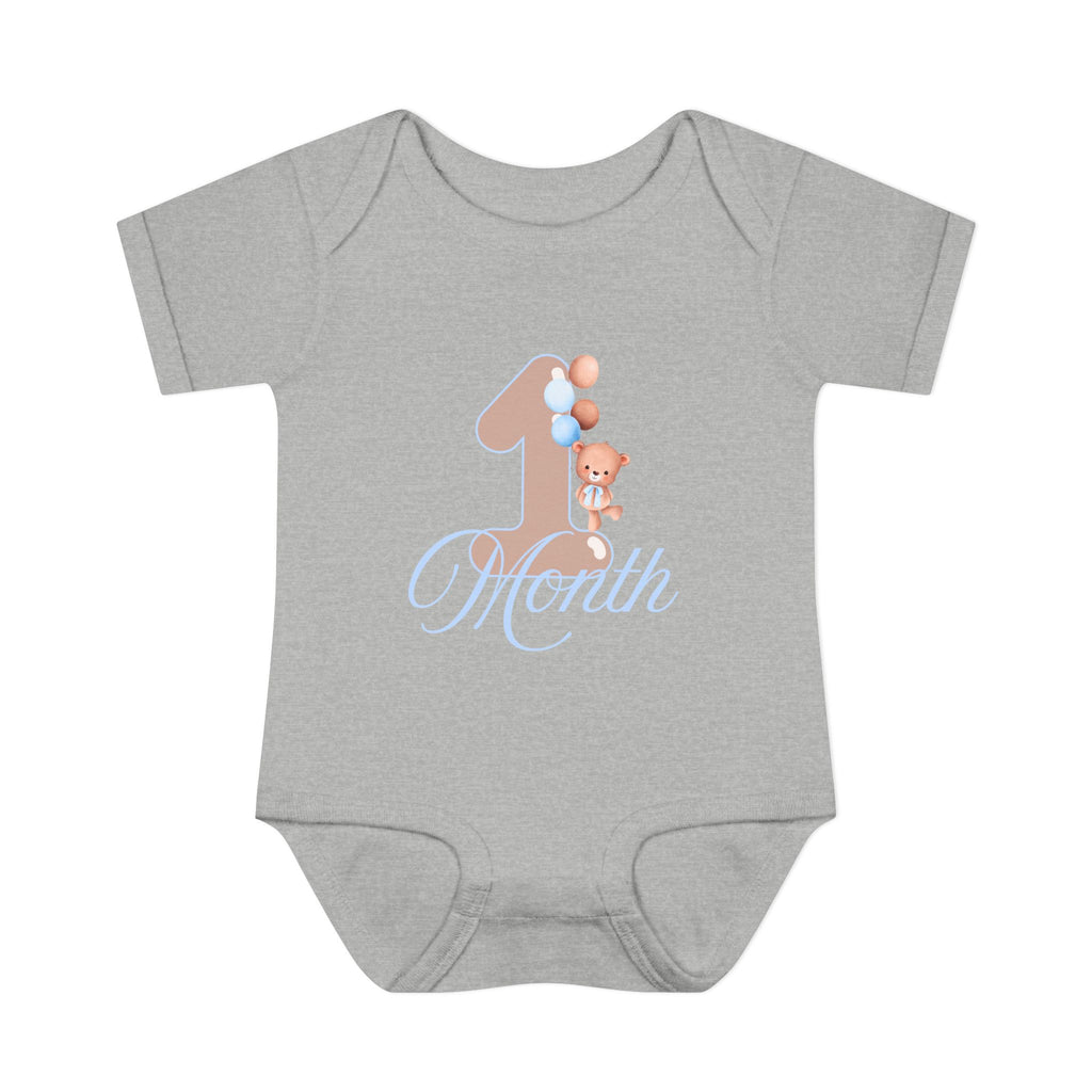 Bear & Balloons Milestone | One Month Blue | Baby Onesie