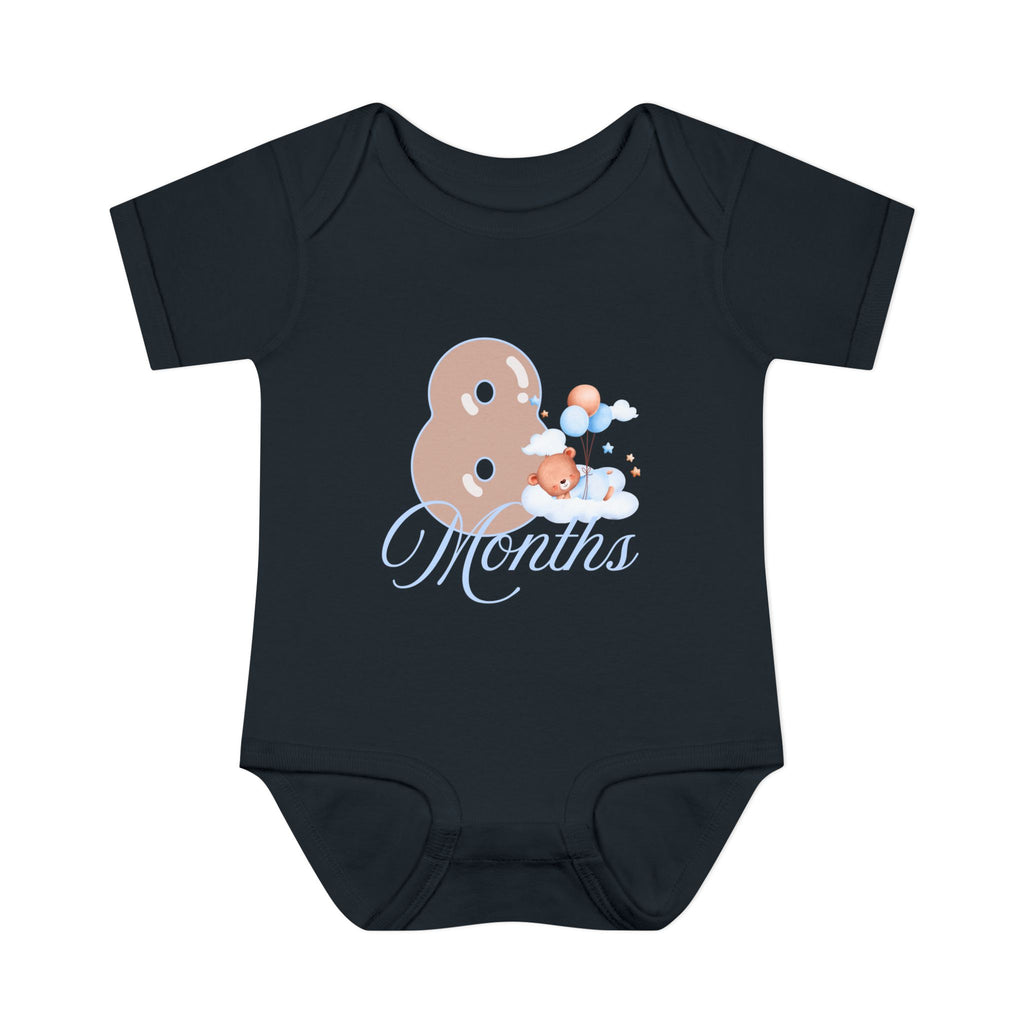 Bear & Balloons Milestone | Eight Month Blue | Baby Onesie