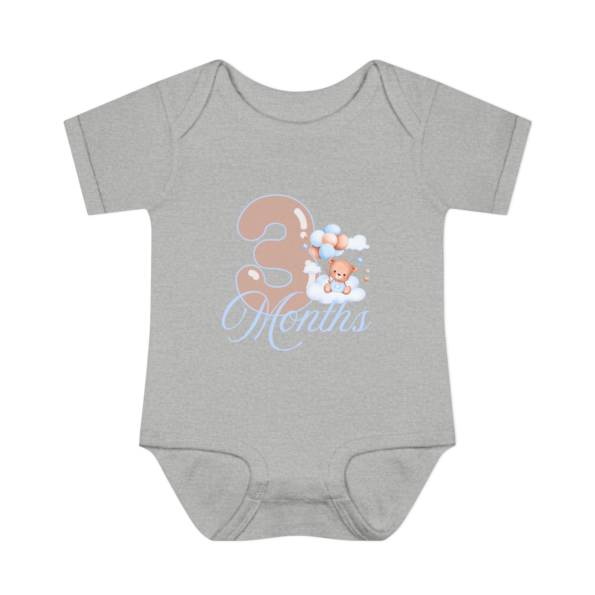Bear & Balloons Milestone | Three Month Blue | Baby Onesie