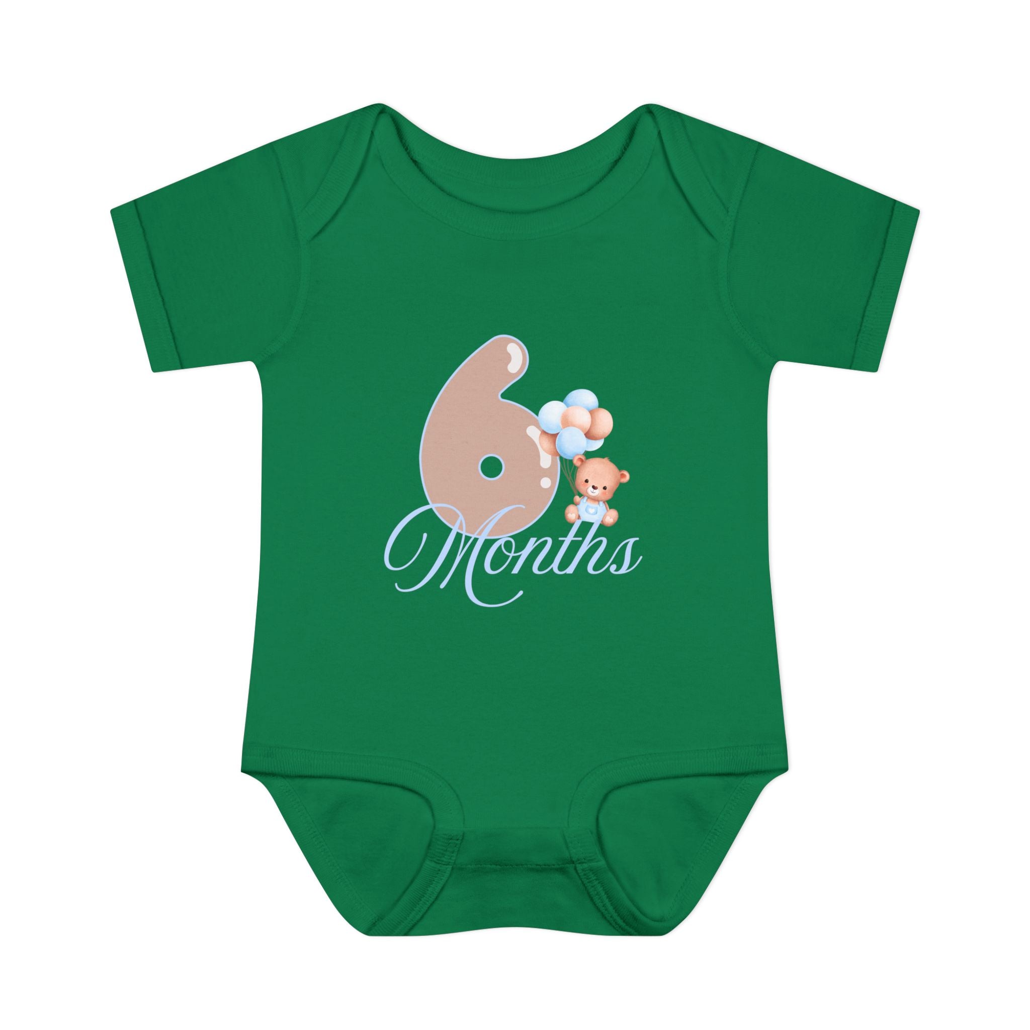 Bear & Balloons Milestone | Six Month Blue | Baby Onesie