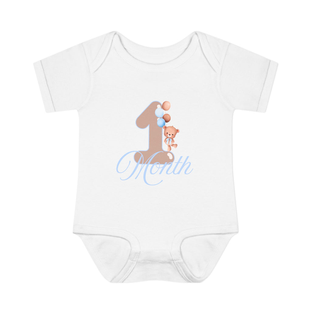 Bear & Balloons Milestone | One Month Blue | Baby Onesie