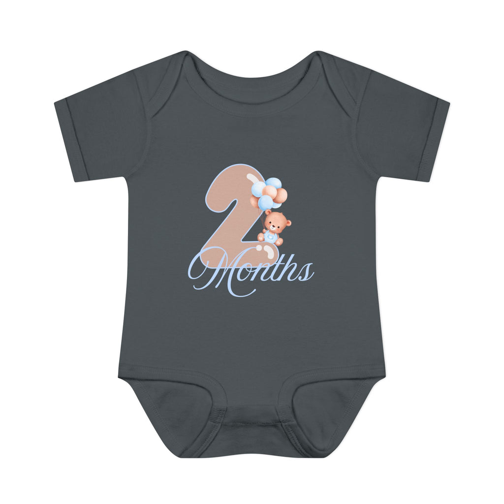 Bear & Balloons Milestone | Two Month Blue | Baby Onesie