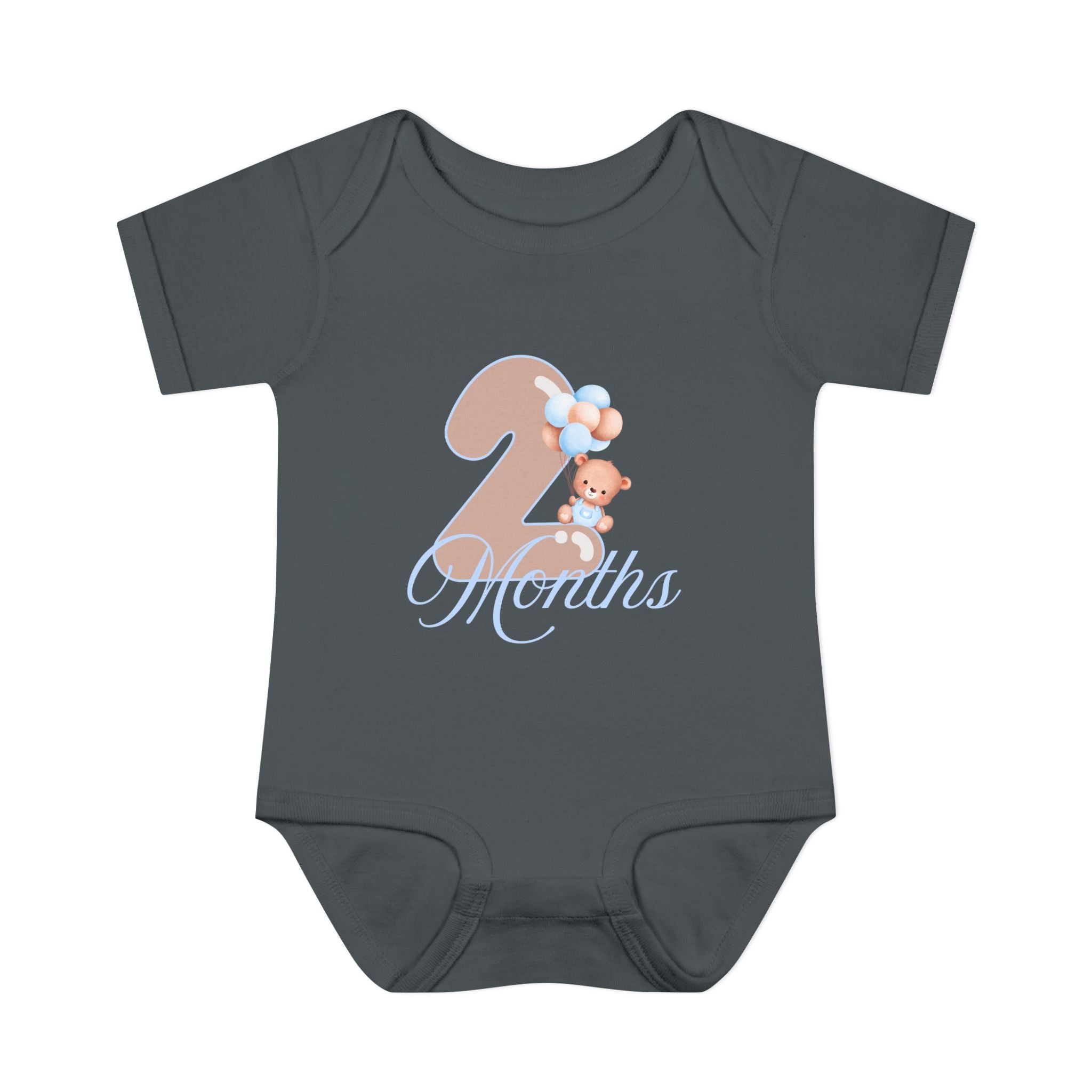Bear & Balloons Milestone | Two Month Blue | Baby Onesie