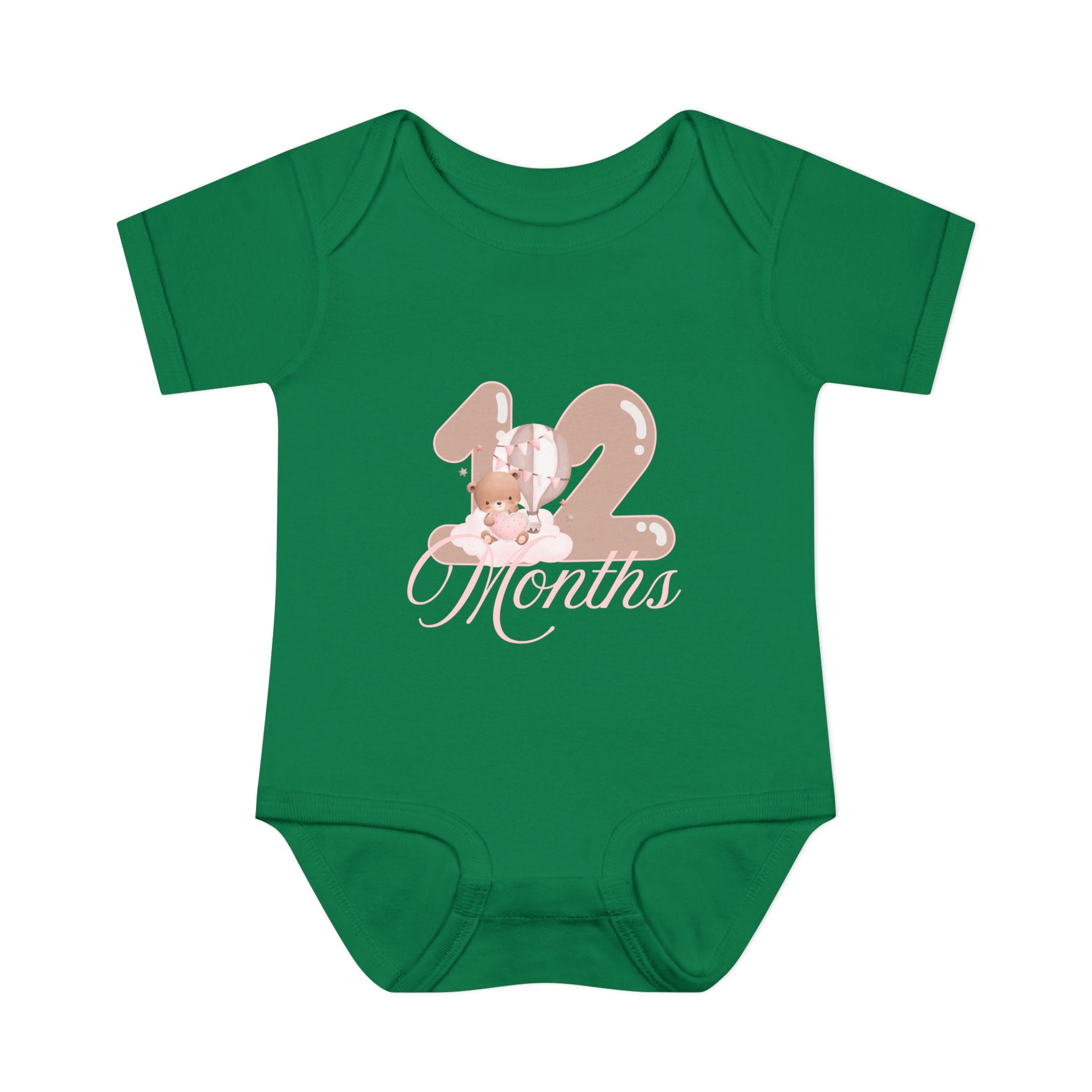 Bear & Balloons Milestone | Twelve Month Pink | Baby Onesie
