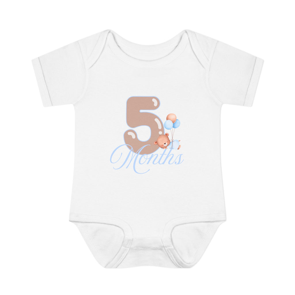 Bear & Balloons Milestone | Five Month Blue | Baby Onesie