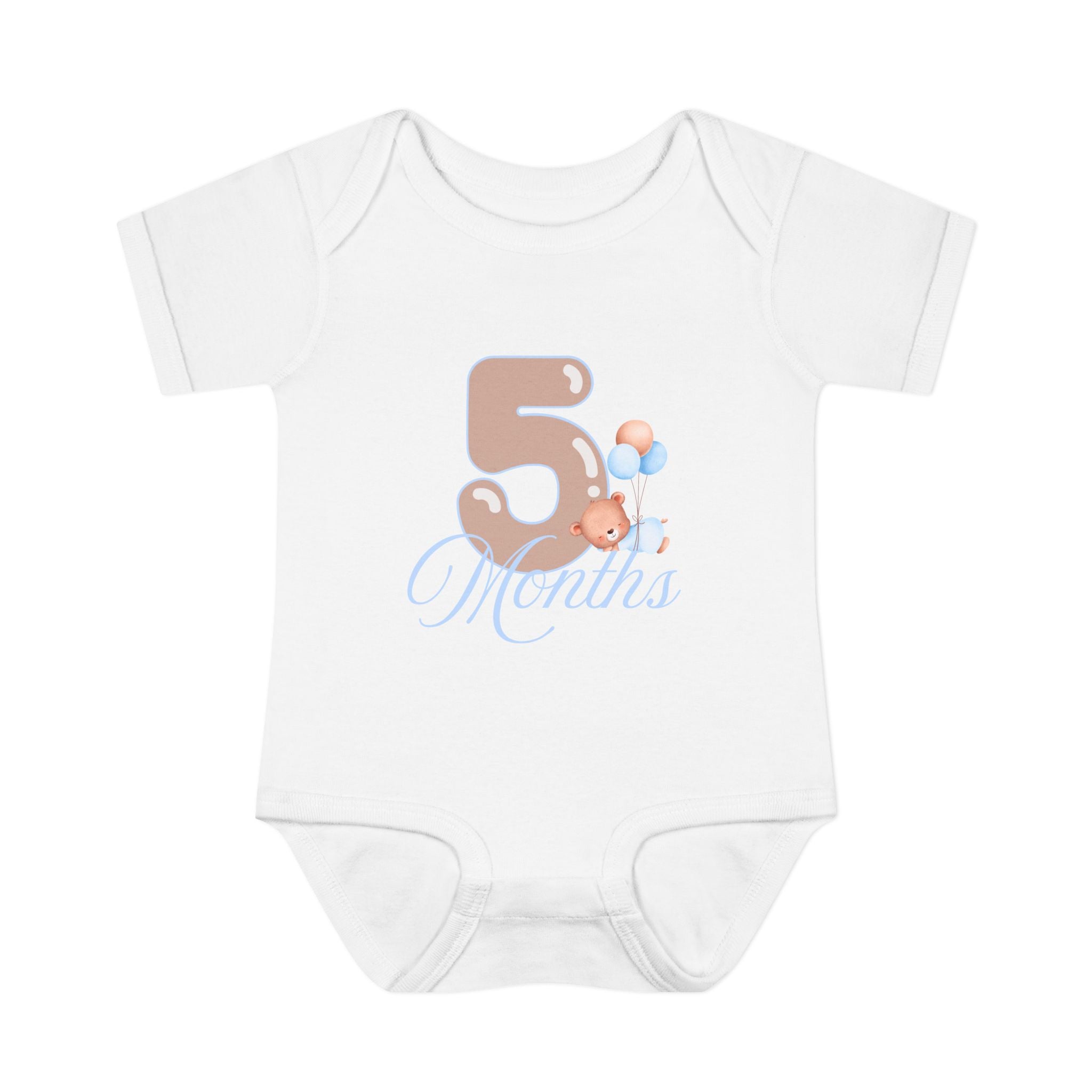 Bear & Balloons Milestone | Five Month Blue | Baby Onesie
