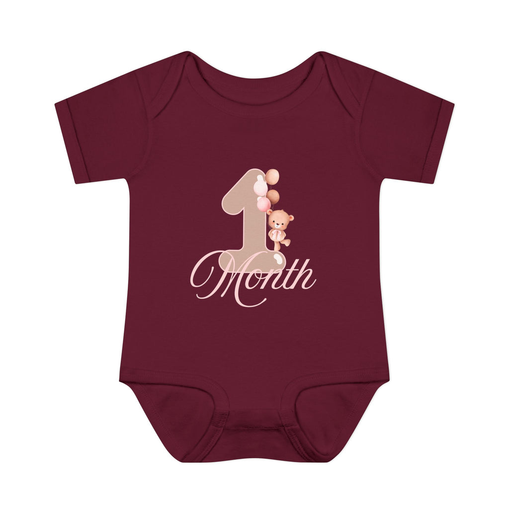 Bear & Balloons Milestone | Three Month Pink | Baby Onesie