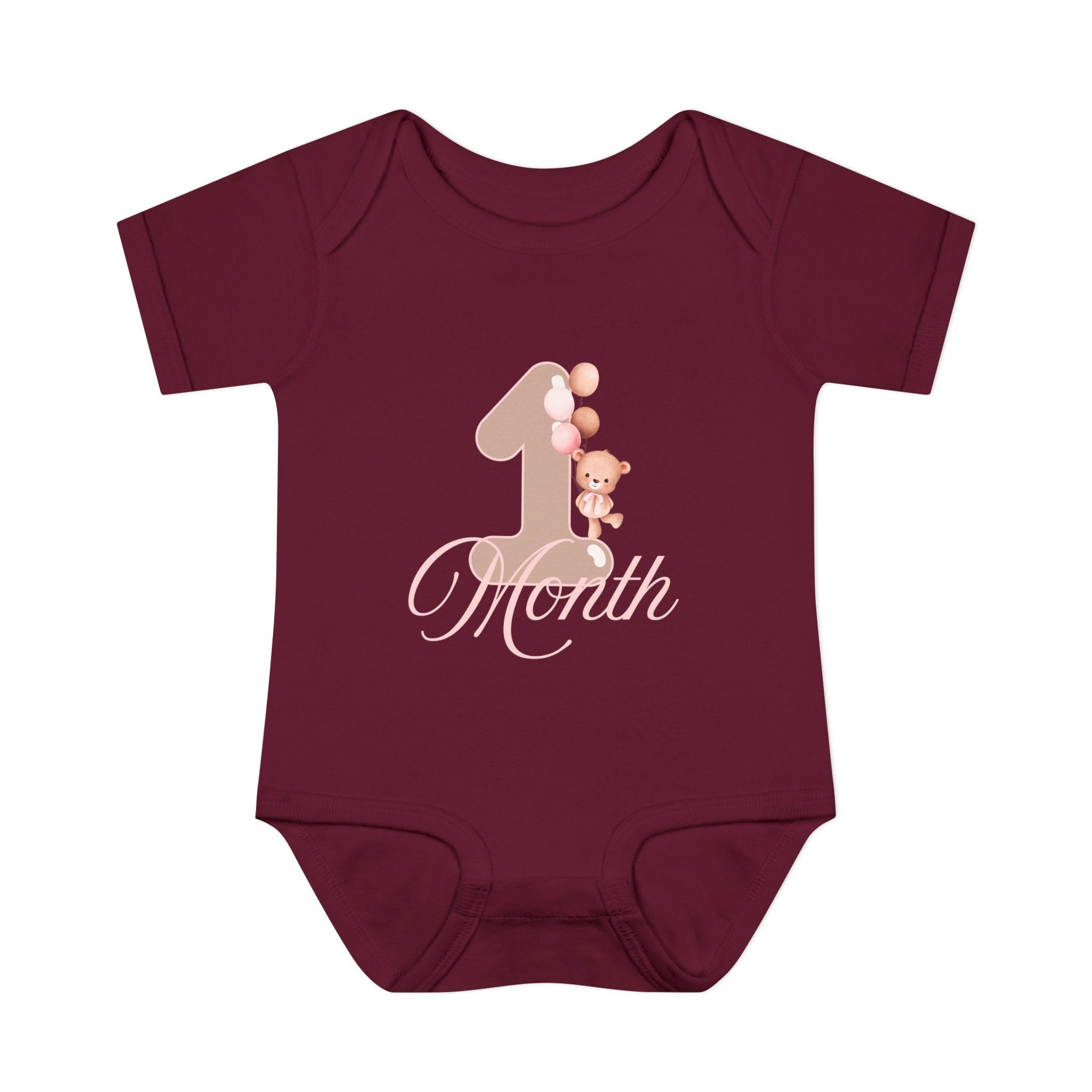 Bear & Balloons Milestone | Two Month Pink | Baby Onesie