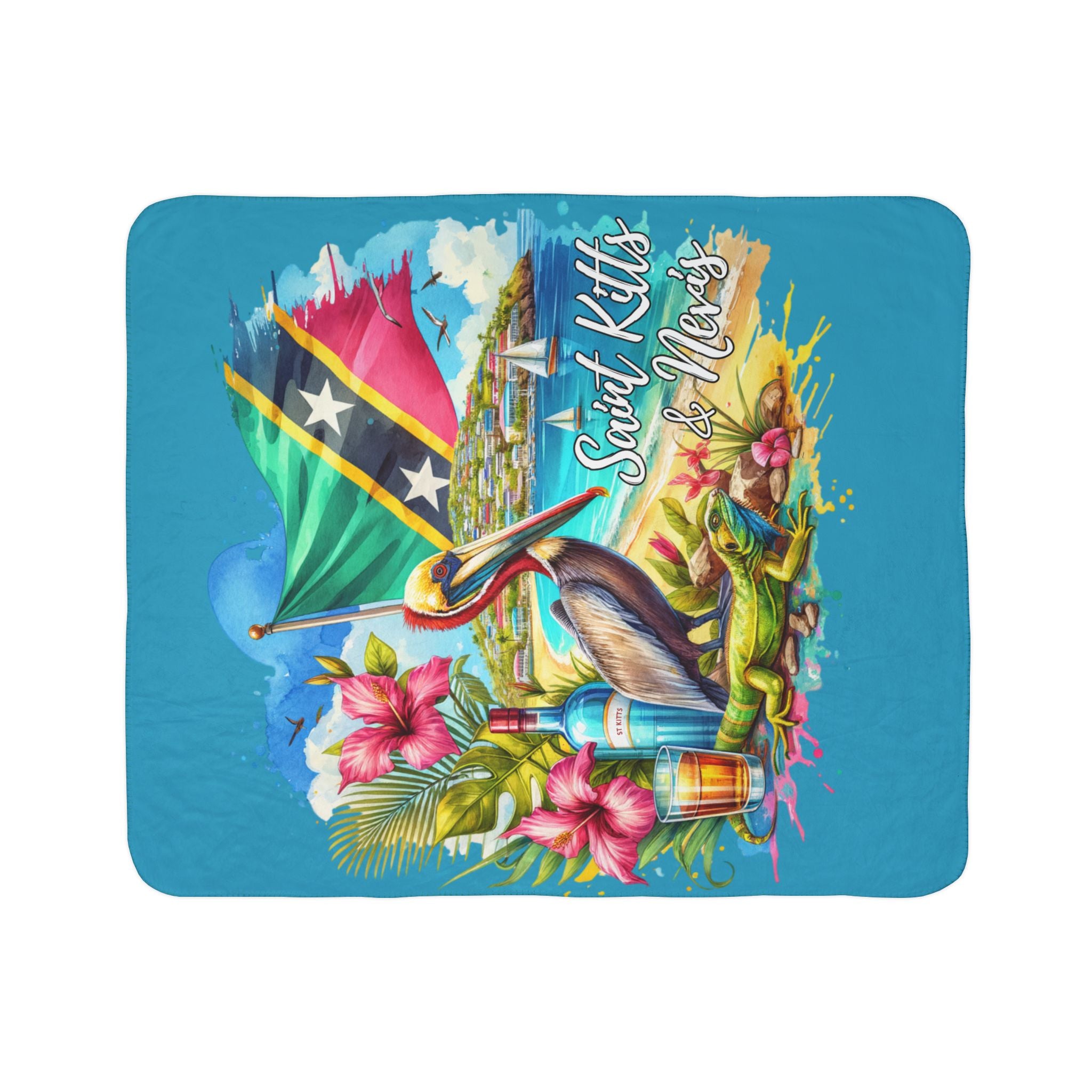 Tropical Island Souvenir | Saint Kitts & Nevis | Fleece Sherpa Blanket