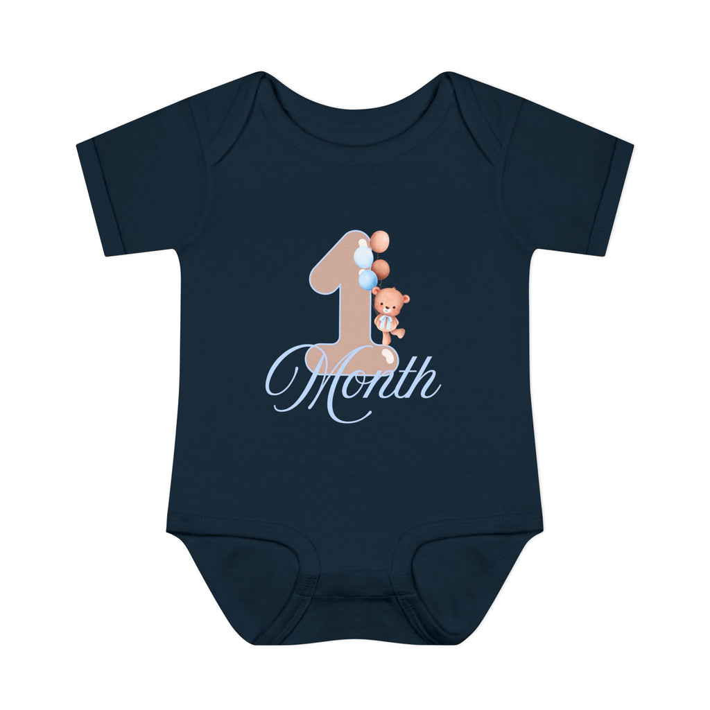 Bear & Balloons Milestone | One Month Blue | Baby Onesie