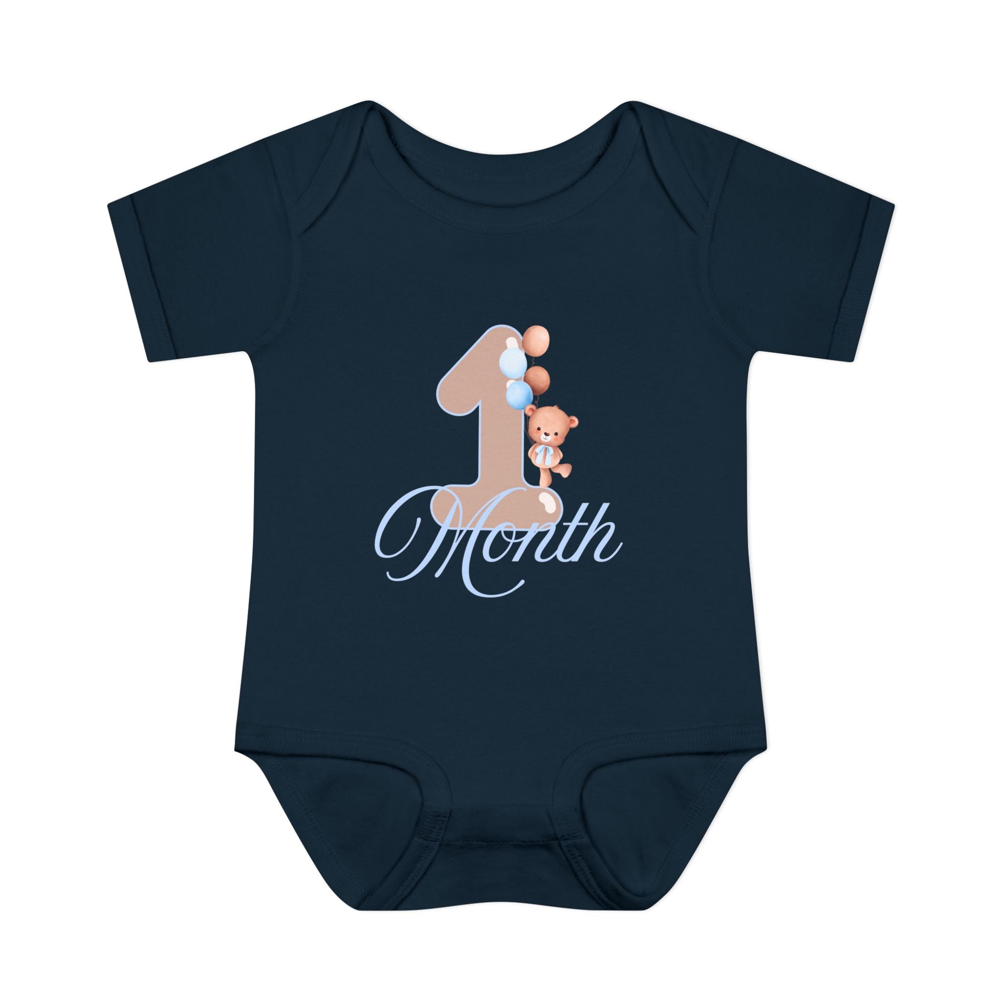 Bear & Balloons Milestone | One Month Blue | Baby Onesie