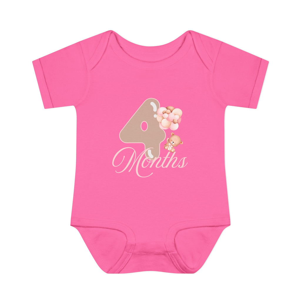 Bear & Balloons Milestone | Four Month Pink | Baby Onesie