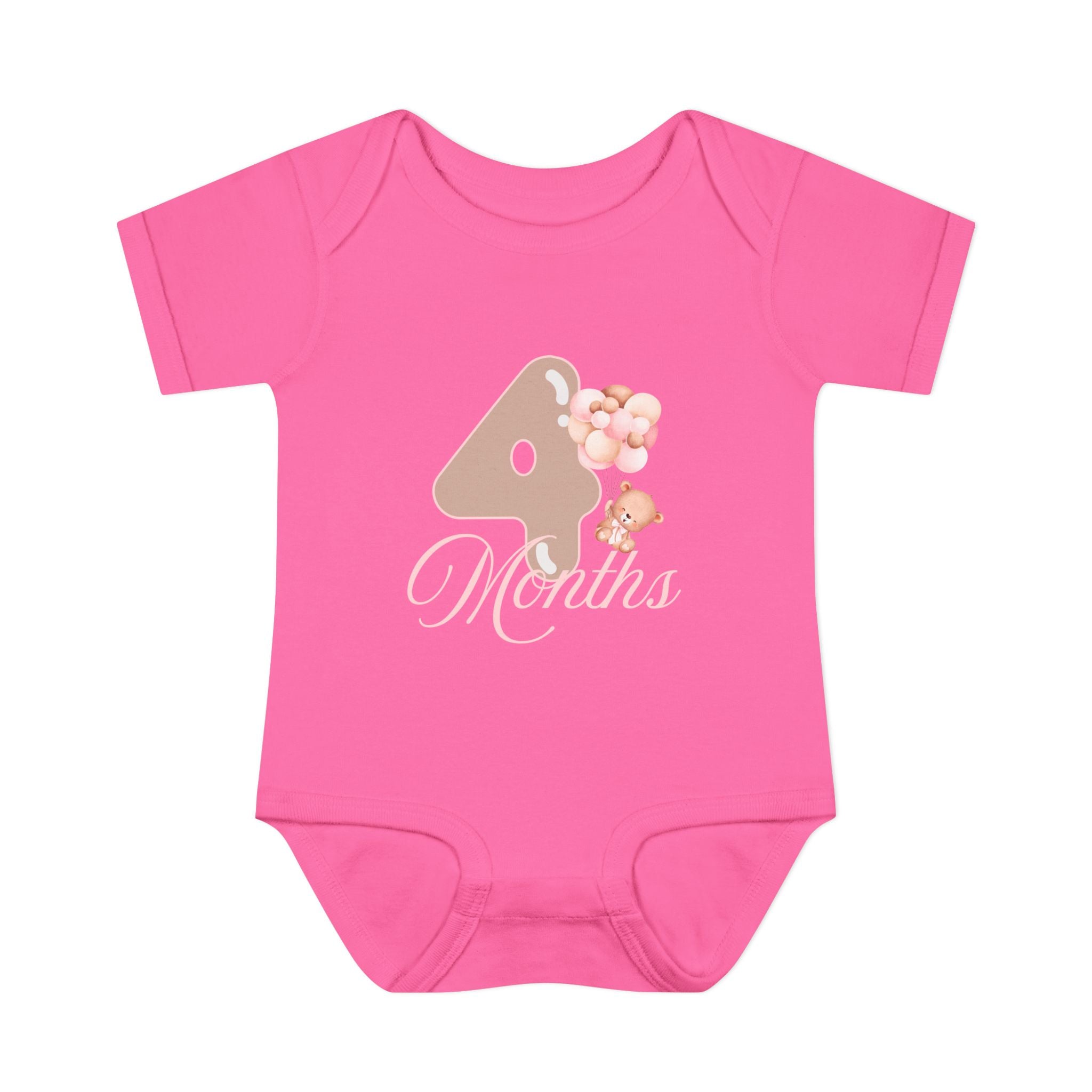 Bear & Balloons Milestone | Four Month Pink | Baby Onesie