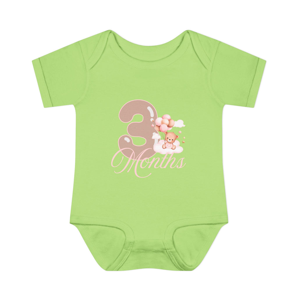 Bear & Balloons Milestone | Three Month Pink | Baby Onesie