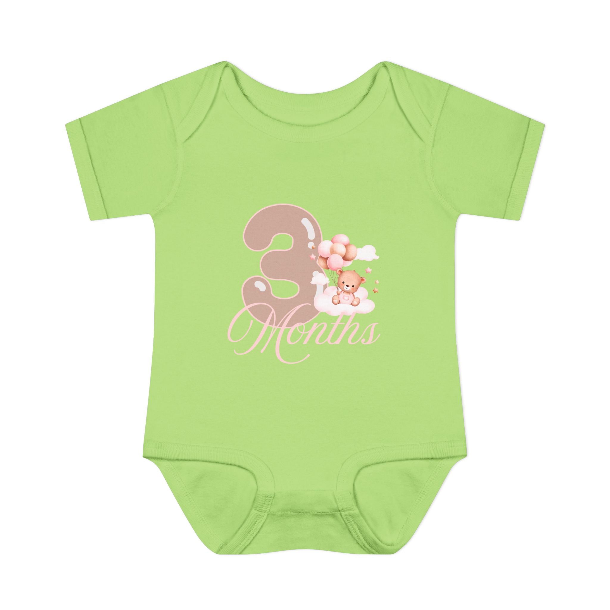 Bear & Balloons Milestone | Three Month Pink | Baby Onesie