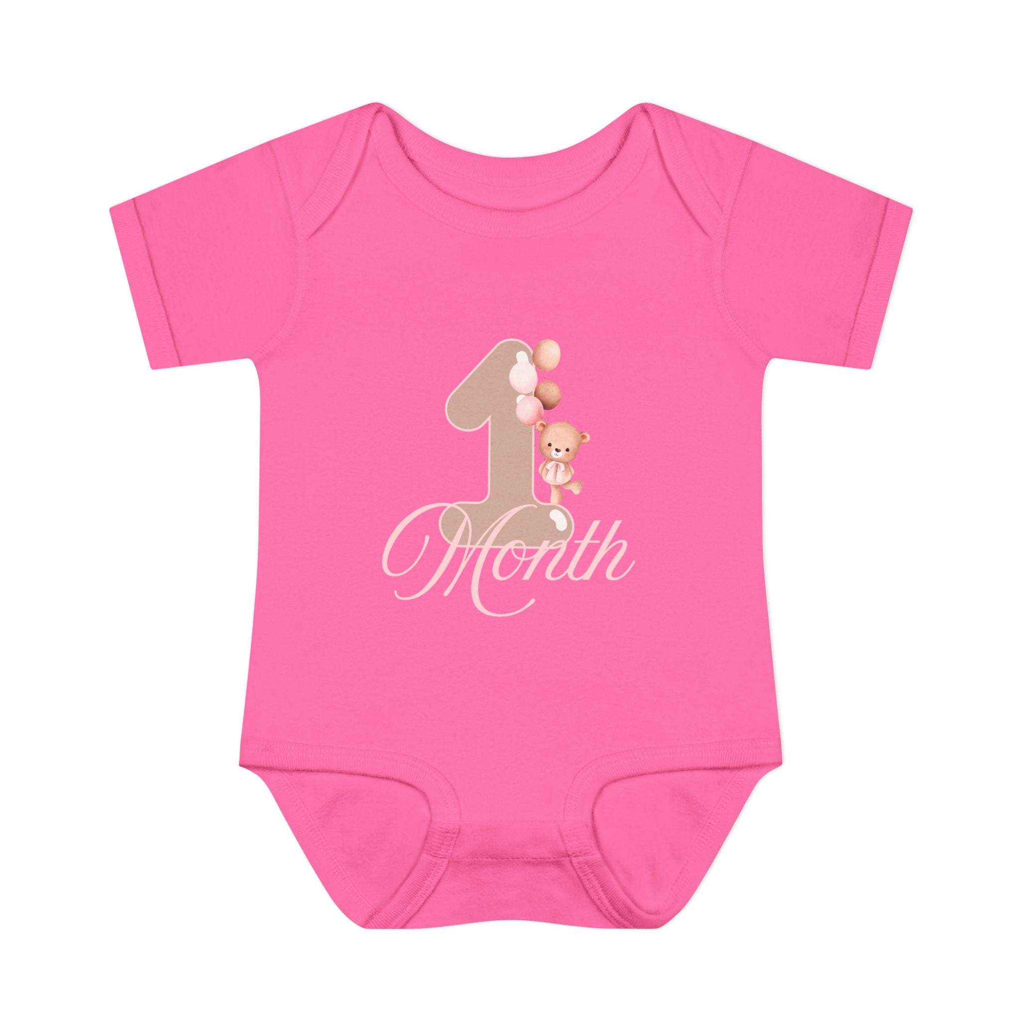 Bear & Balloons Milestone | One Month Pink | Baby Onesie