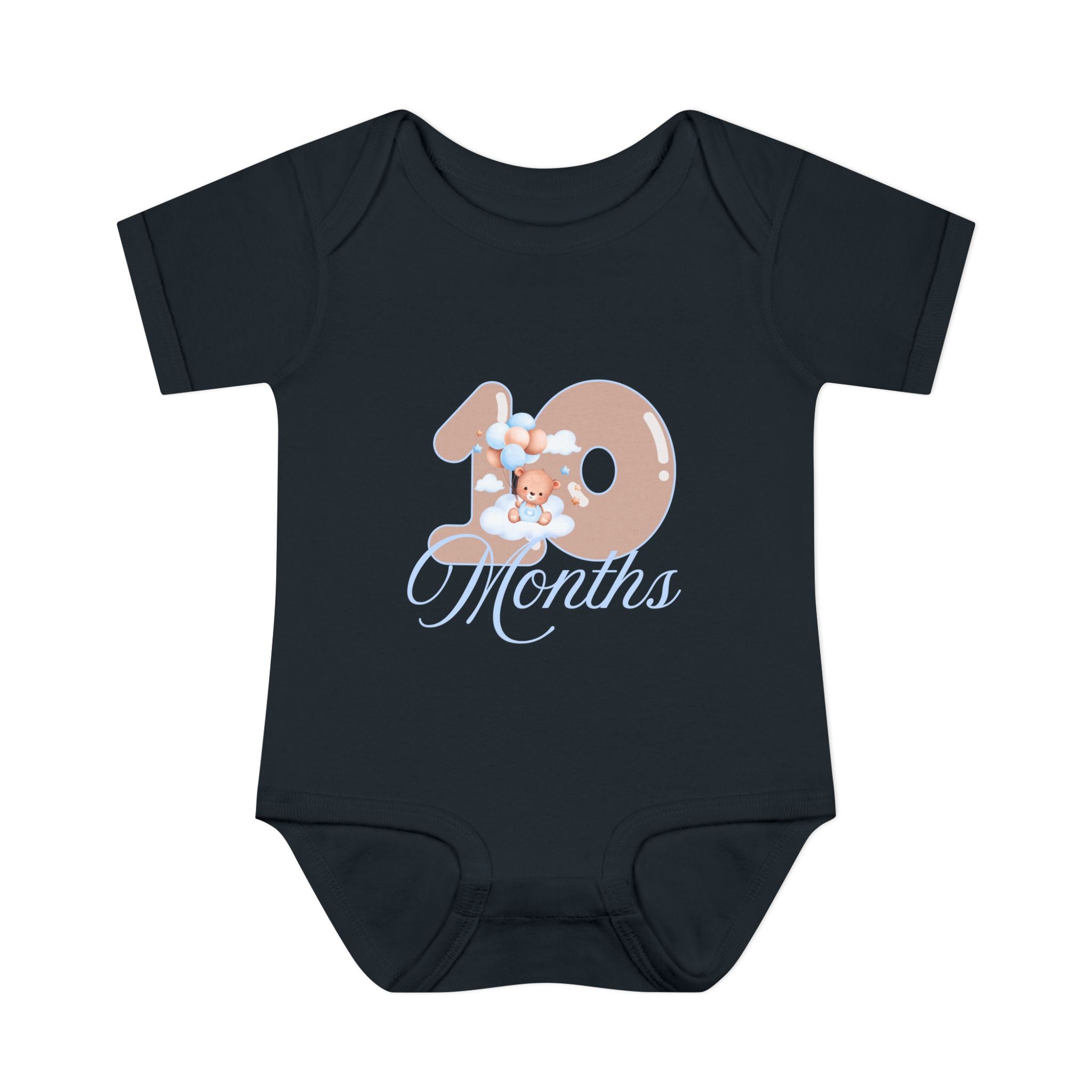 Bear & Balloons Milestone | Ten Month Blue | Baby Onesie