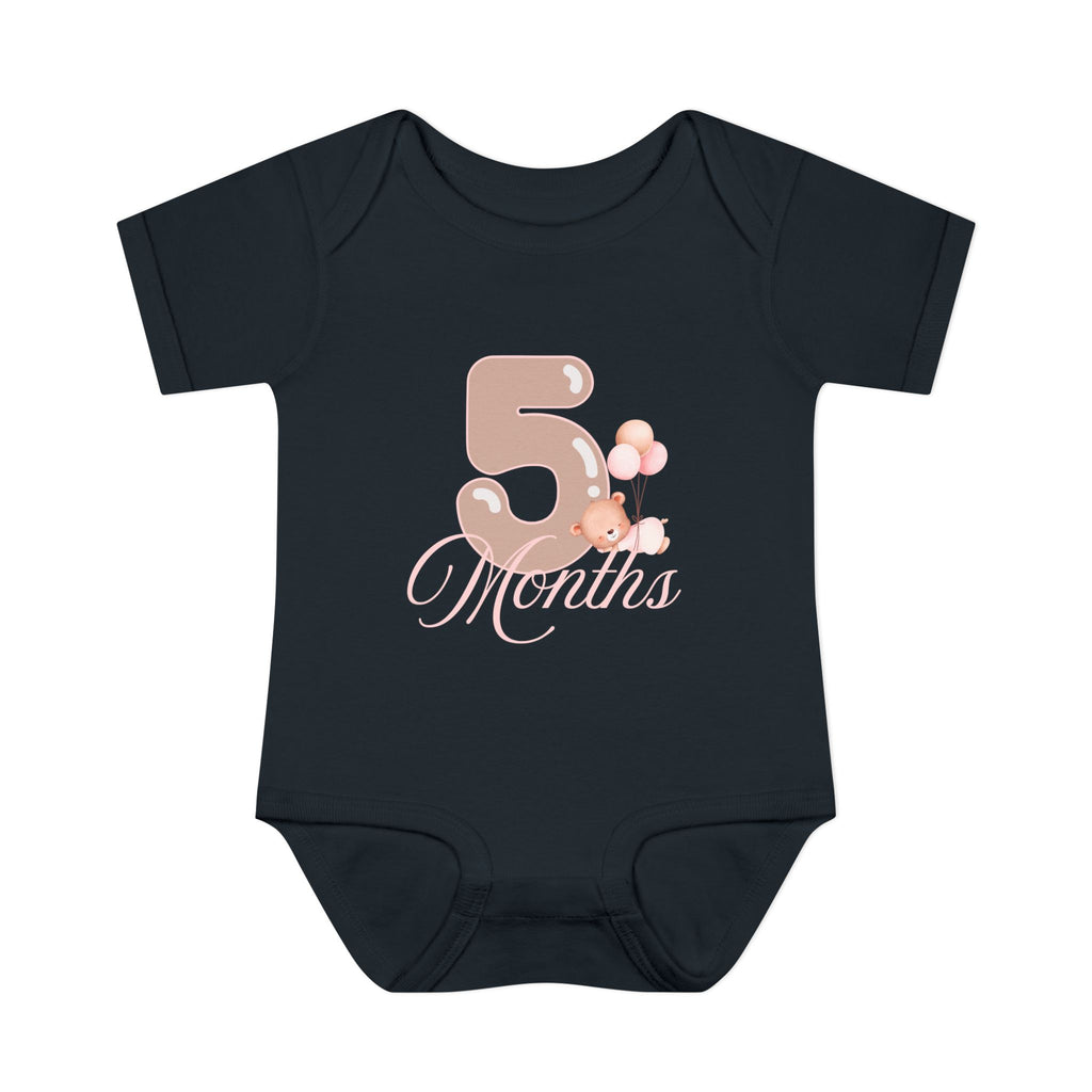 Bear & Balloons Milestone | Five Month Pink | Baby Onesie
