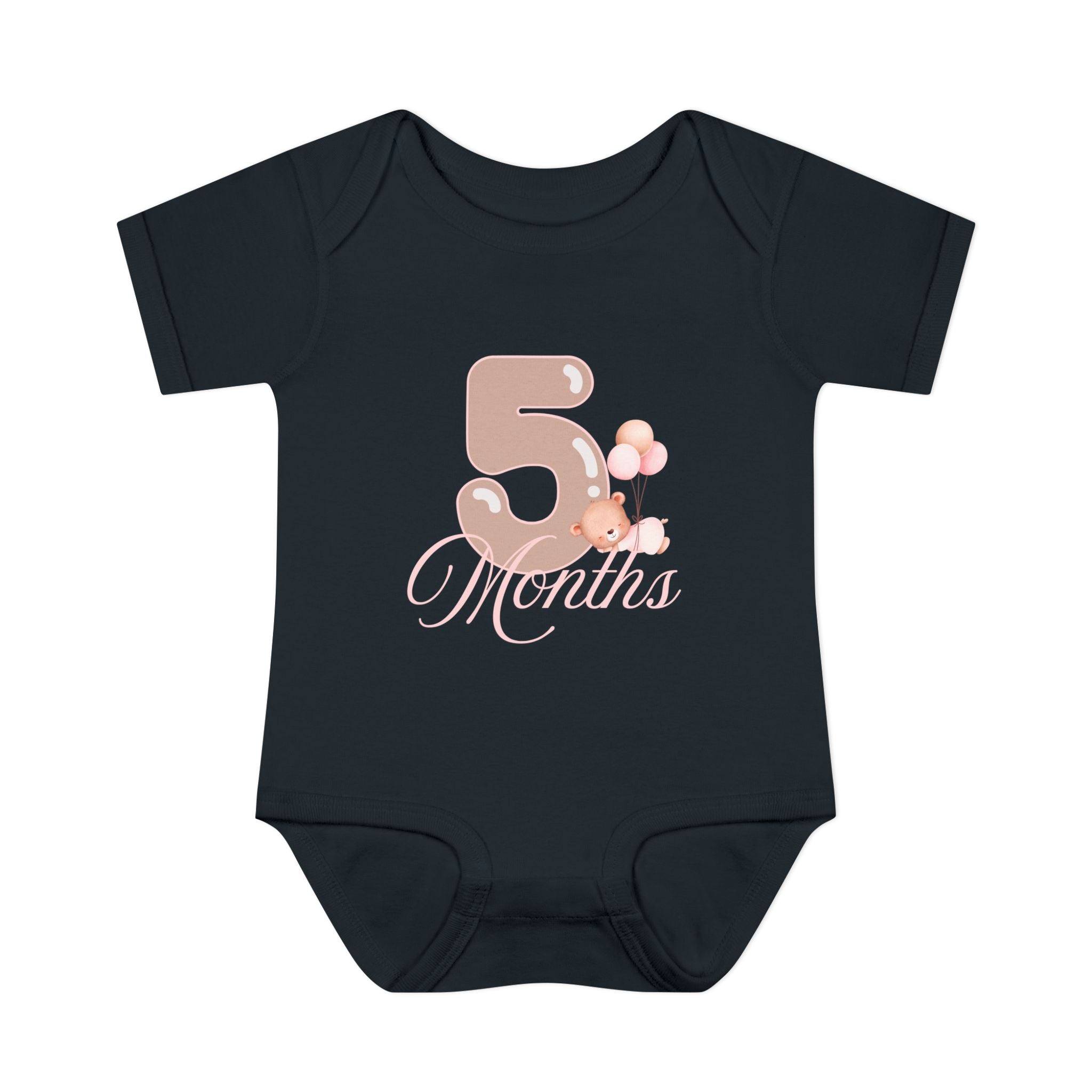 Bear & Balloons Milestone | Five Month Pink | Baby Onesie