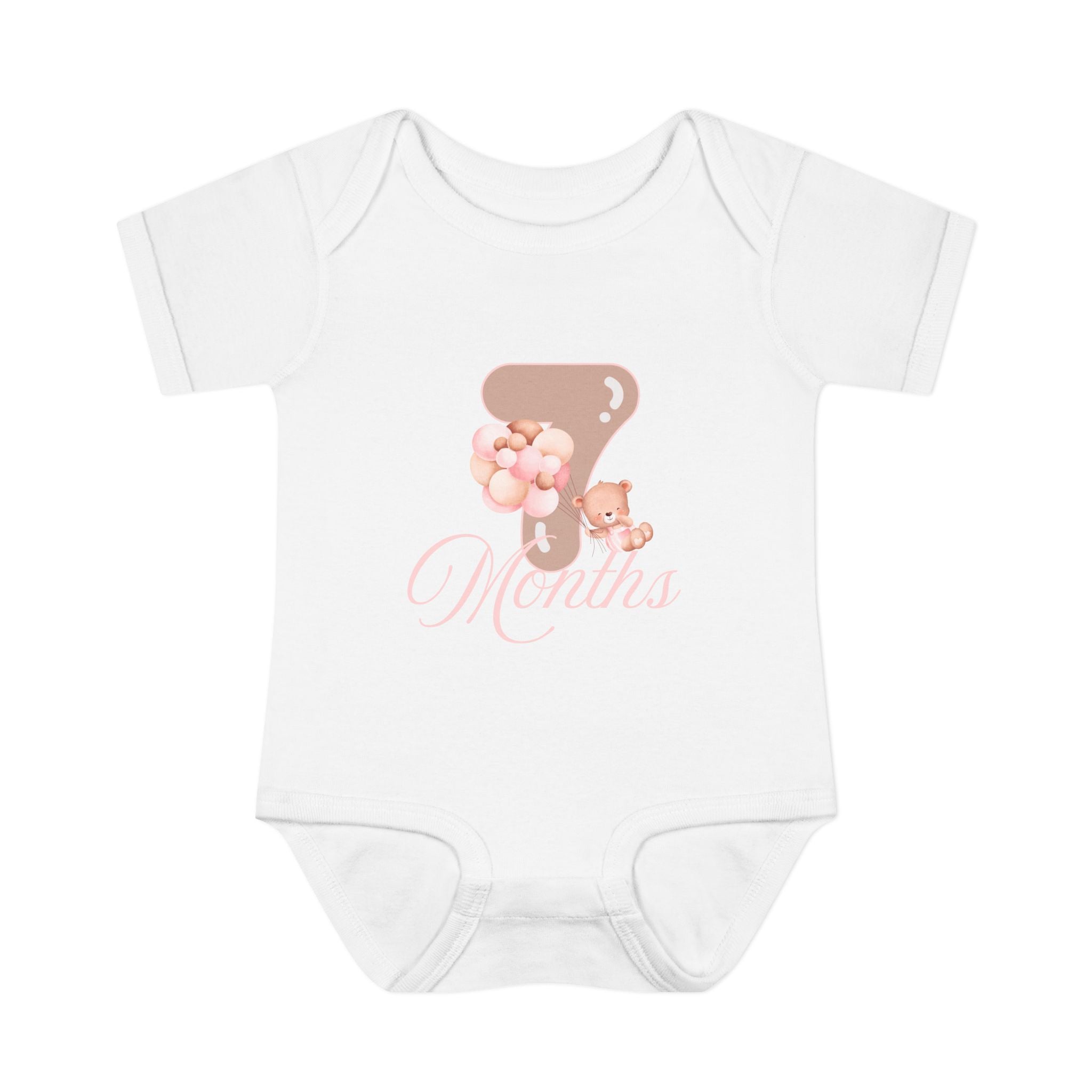 Bear & Balloons Milestone | Seven Month Pink | Baby Onesie