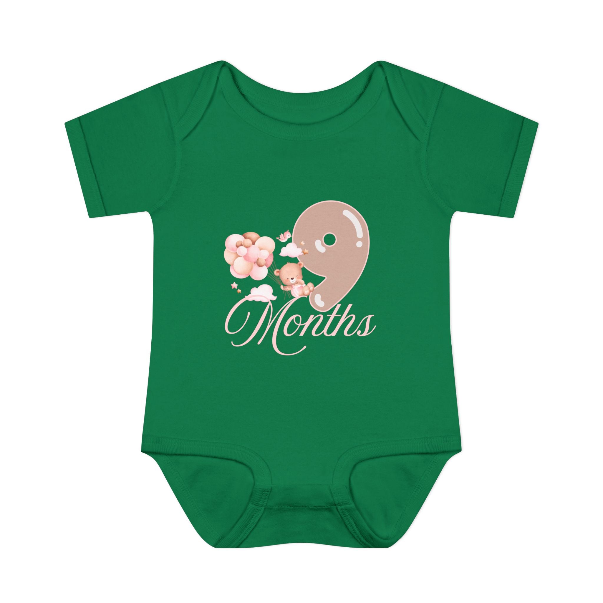 Bear & Balloons Milestone | Nine Month Pink | Baby Onesie