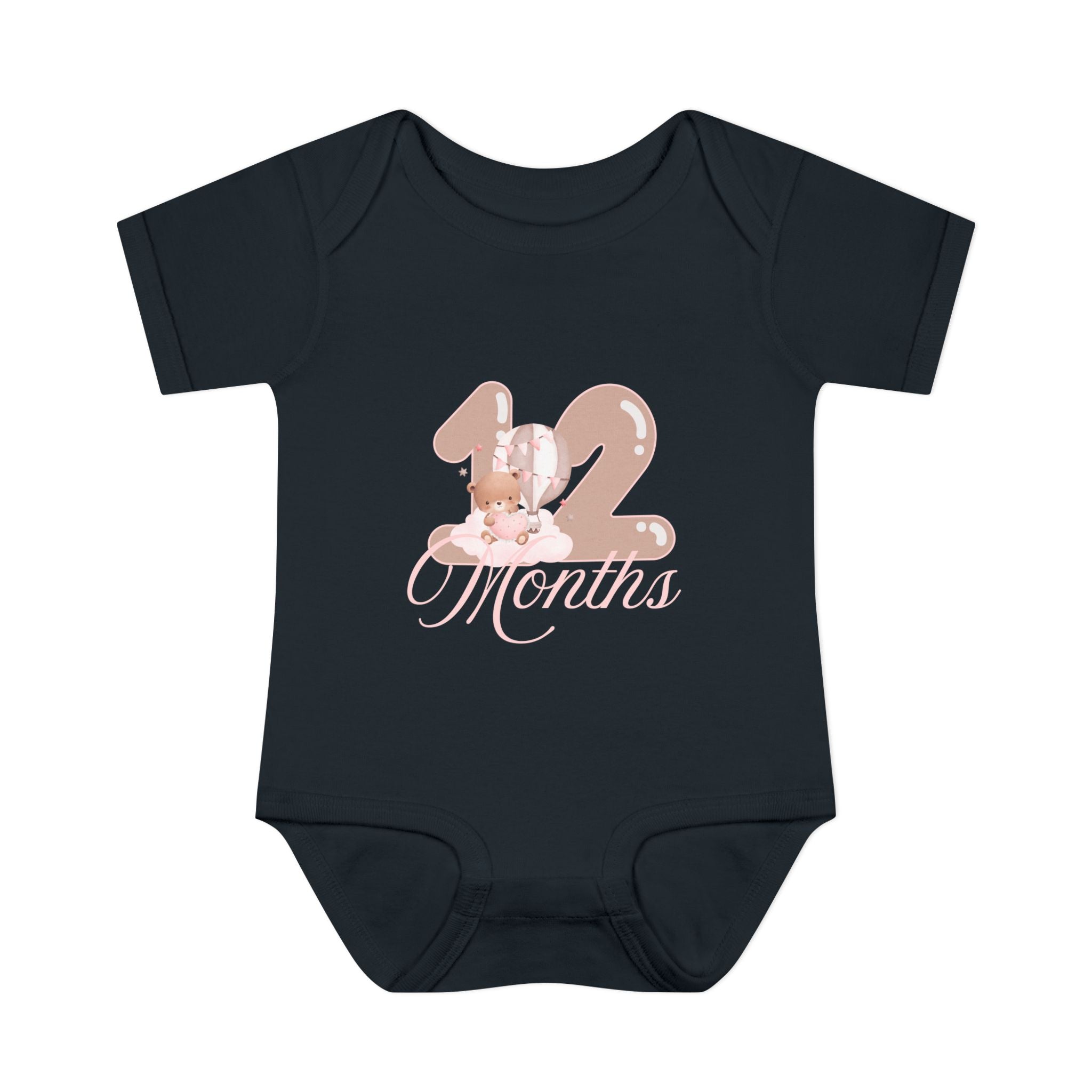 Bear & Balloons Milestone | Twelve Month Pink | Baby Onesie