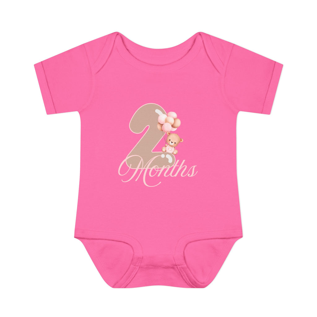 Bear & Balloons Milestone | Two Month Pink | Baby Onesie